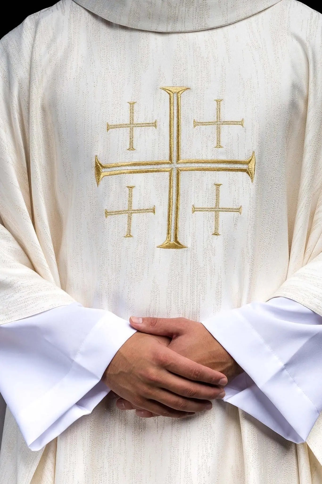 Embroidered Chasuble with Jerusalem Cross Ecru