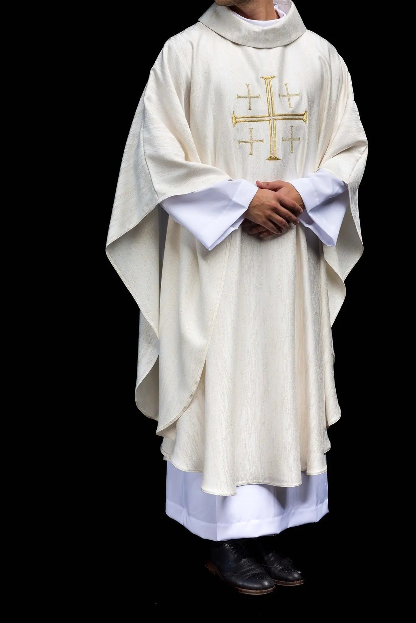 Embroidered Chasuble with Jerusalem Cross Ecru