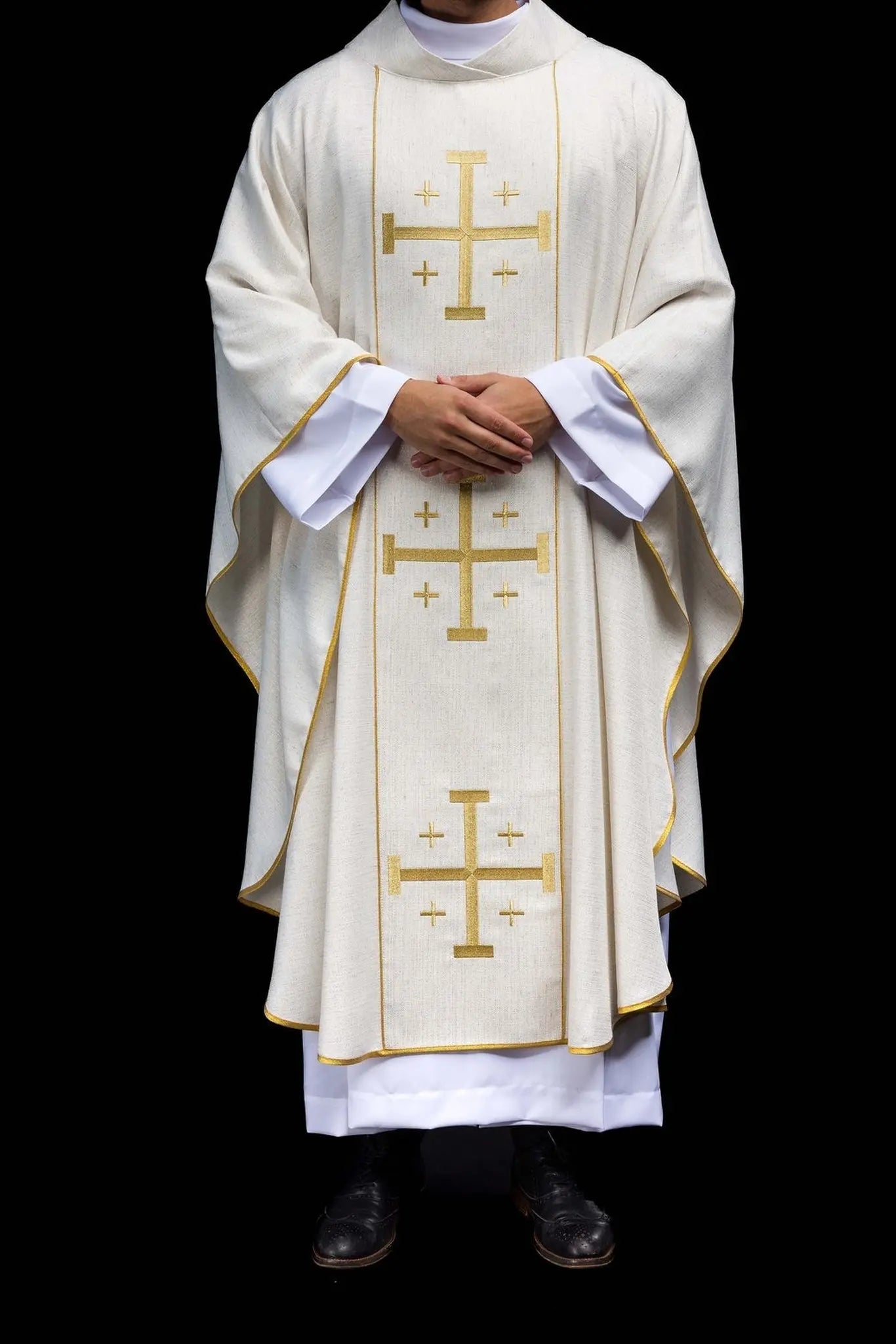 Embroidered Chasuble with Jerusalem Cross Ecru