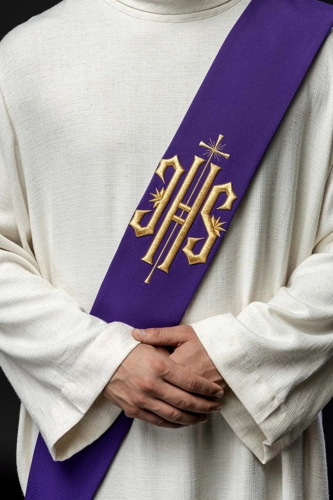 Diaconate stole embroidered IHS with Cross