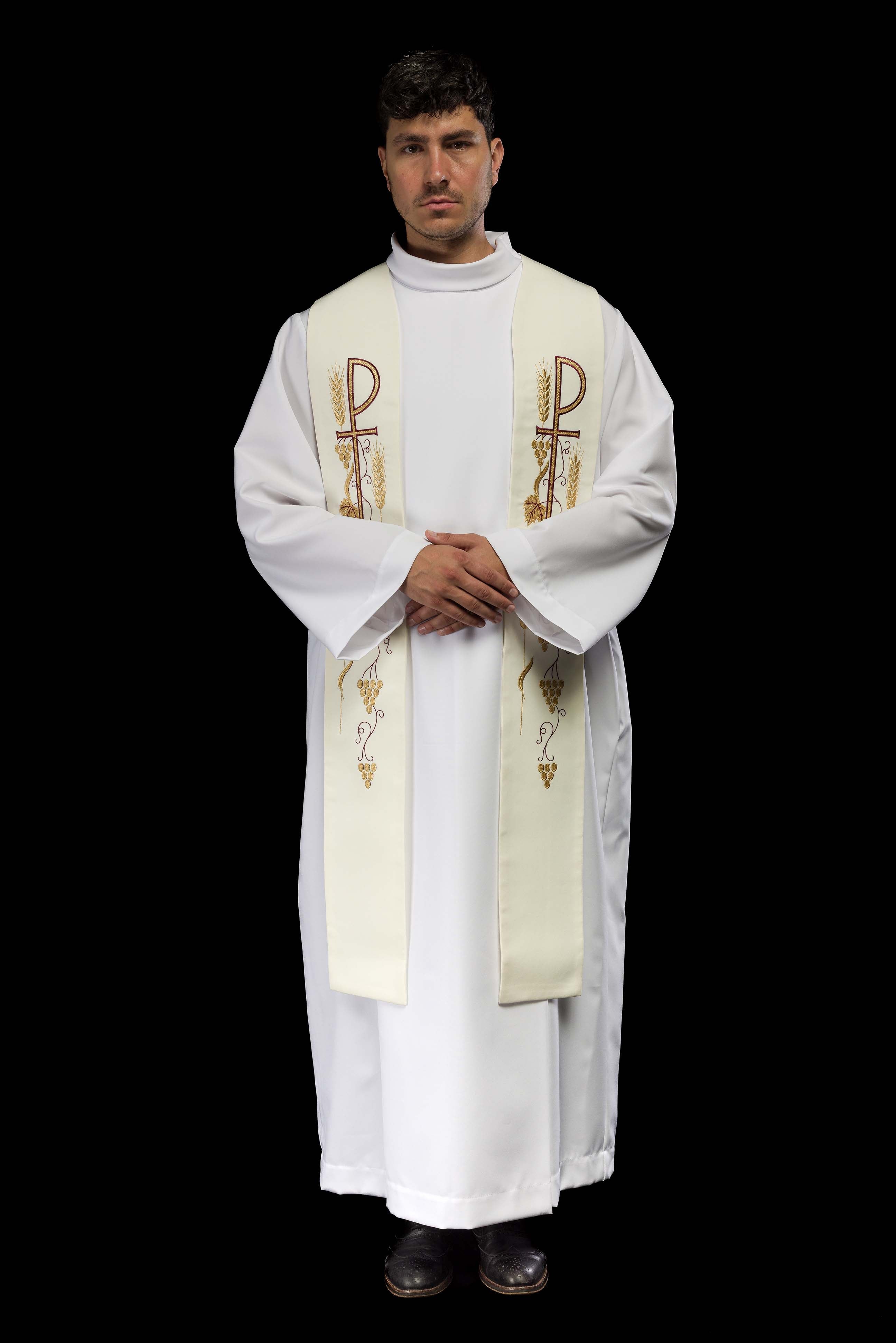 Priestly stole embroidered cross with grapes ecru