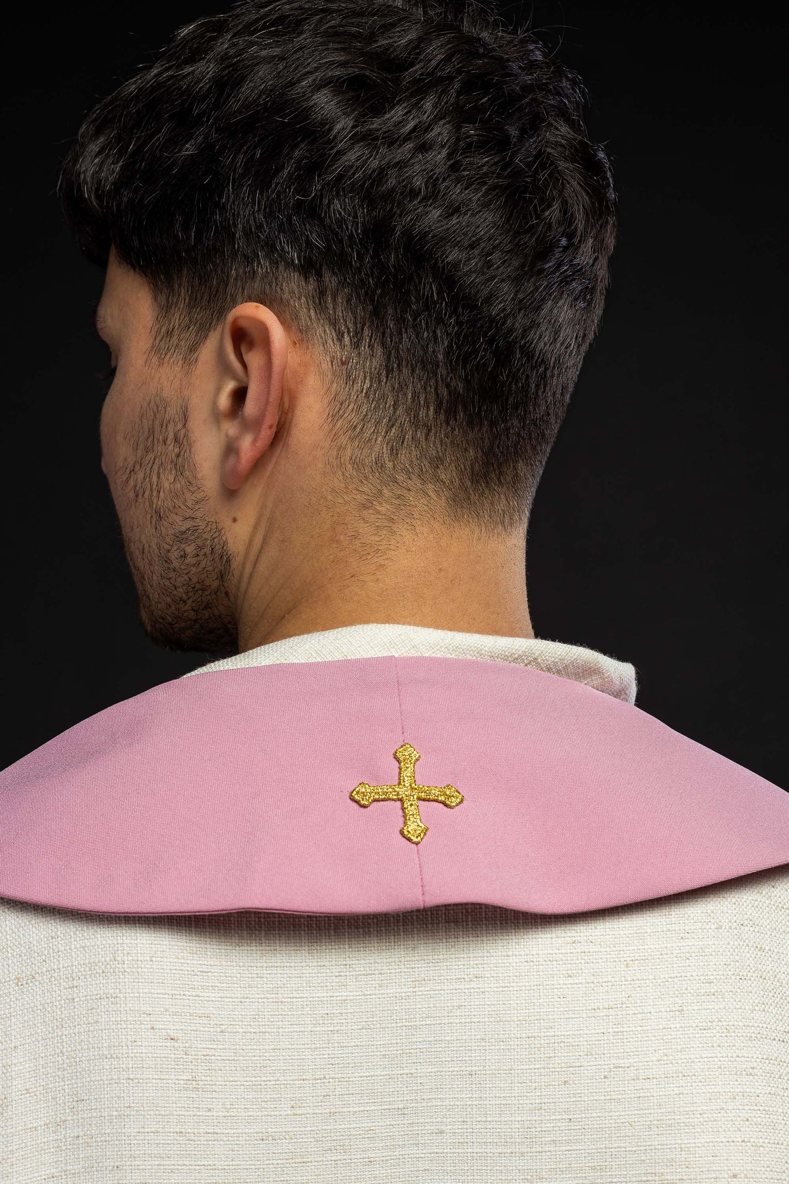 Embroidered priest's stole IHS Pink