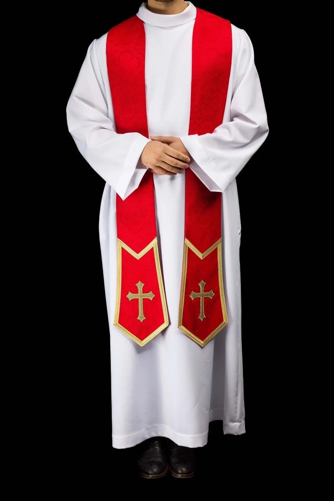 Red Jacquard Stole with Embroidered Cross