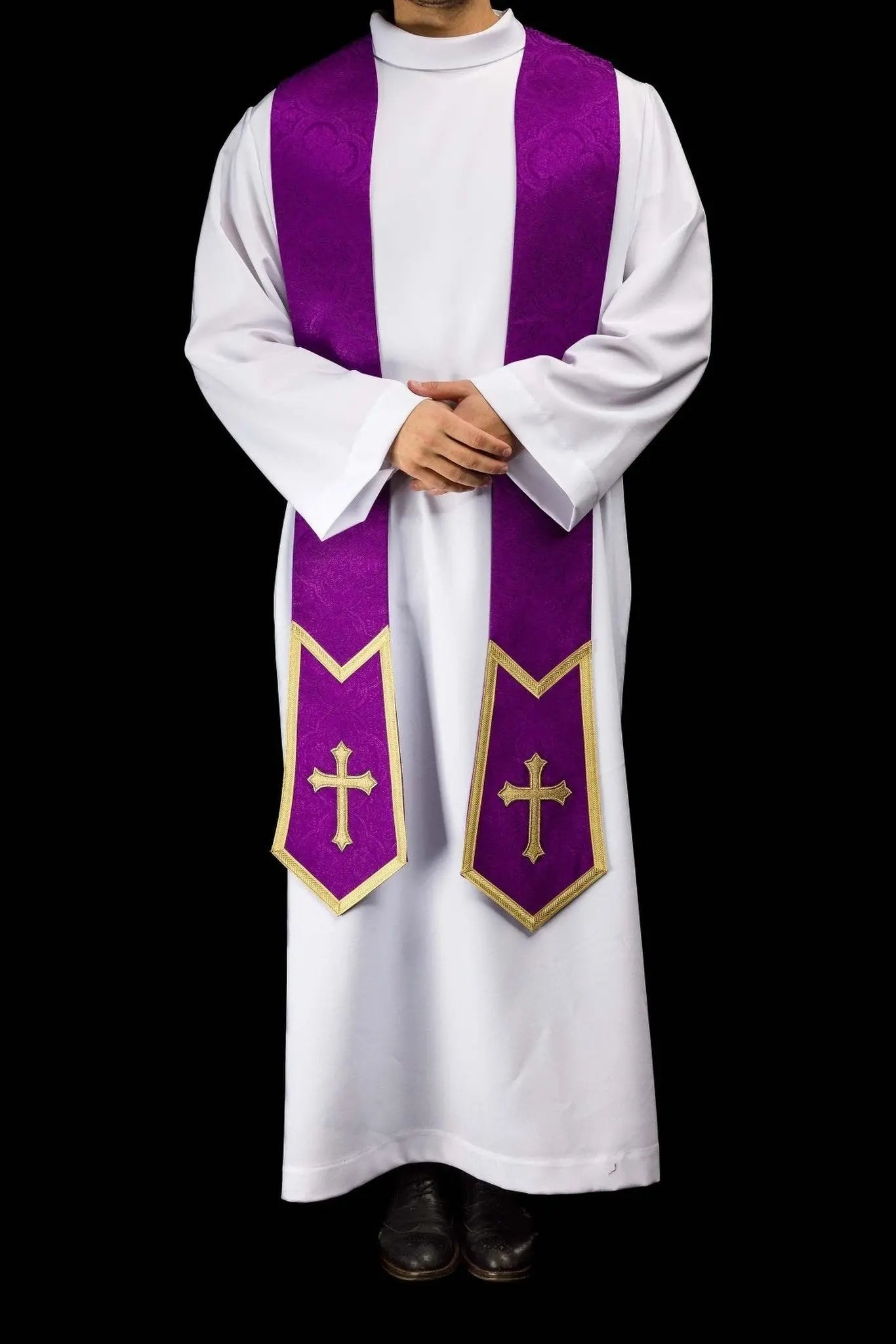 Purple Jacquard Stole with Embroidered Cross