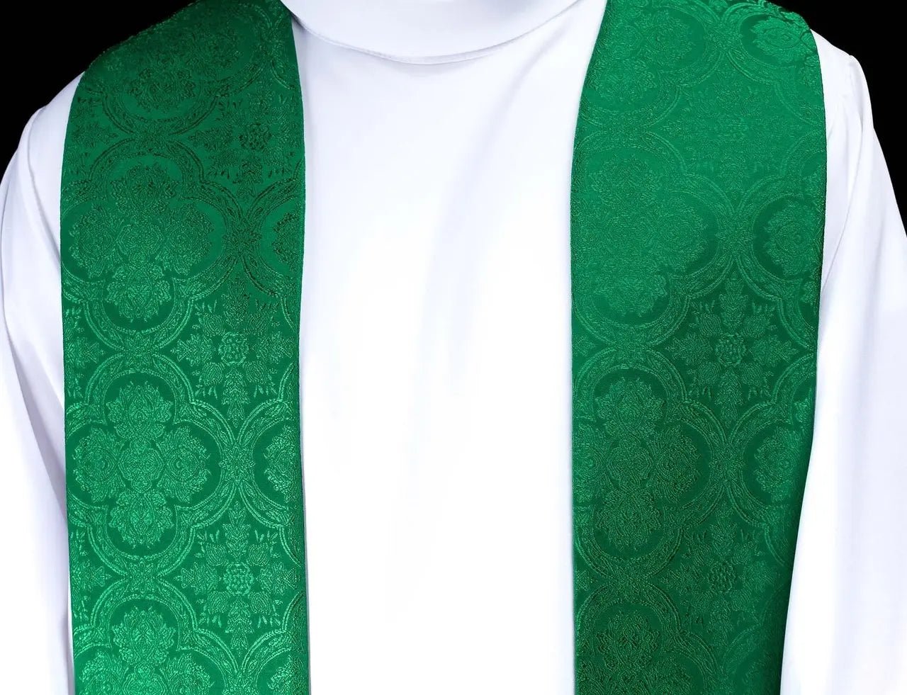 Green Jacquard Stole with Gold Cross Embroidery