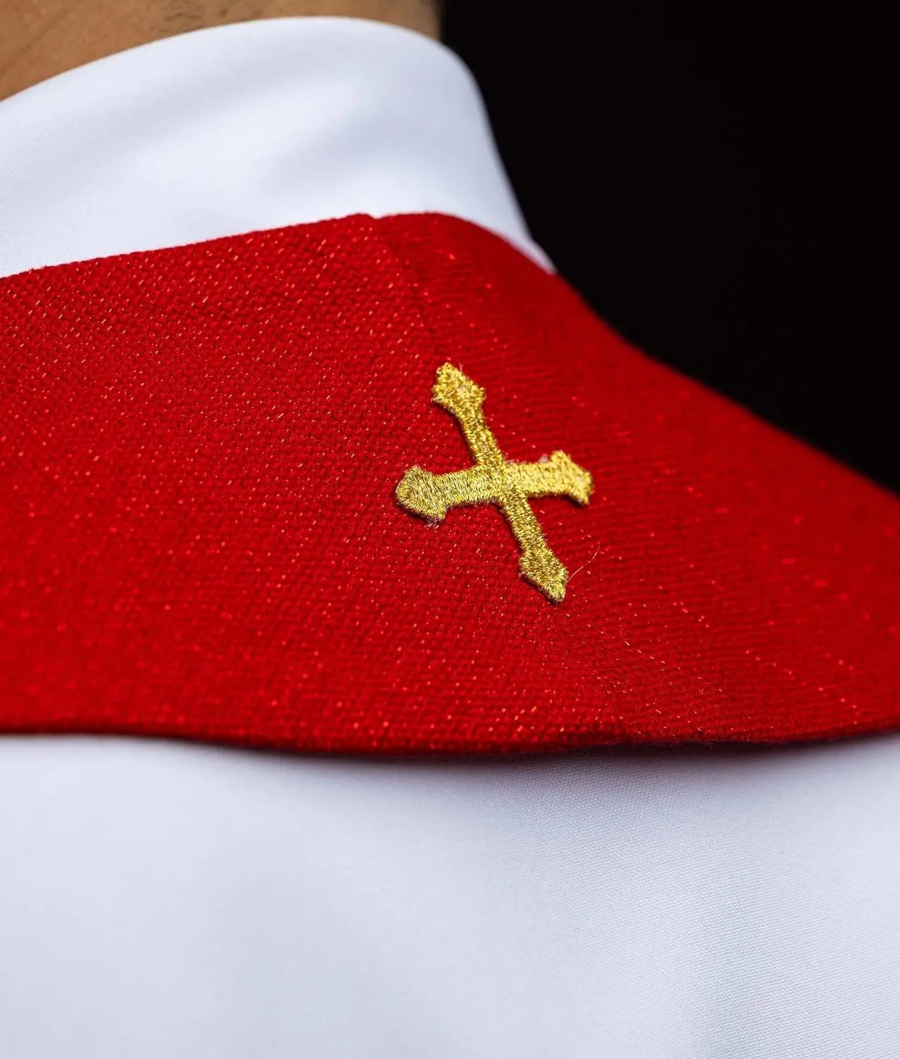 Red Stole with Embroidered Images of Saints Peter and Paul