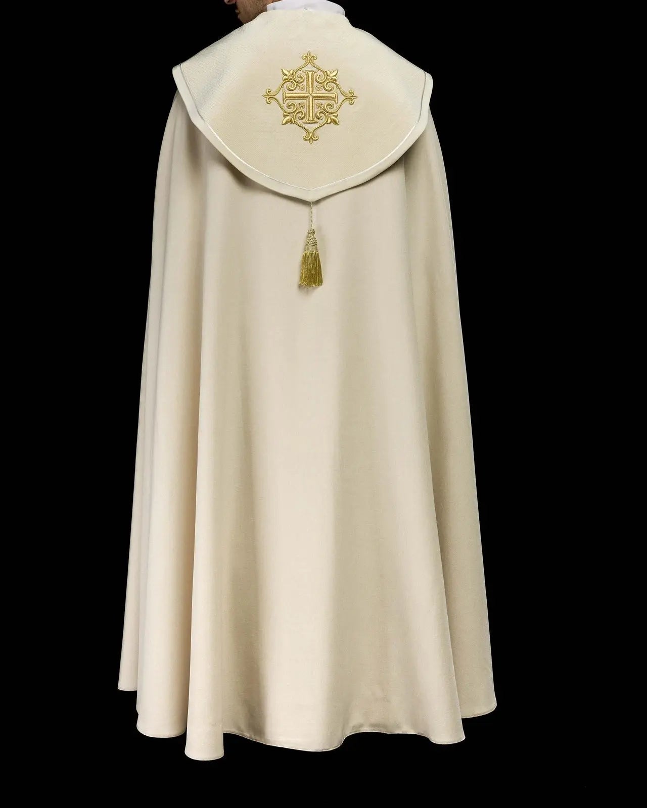 Liturgical Cope with Ecru Velvet Band and Cross Embroidery
