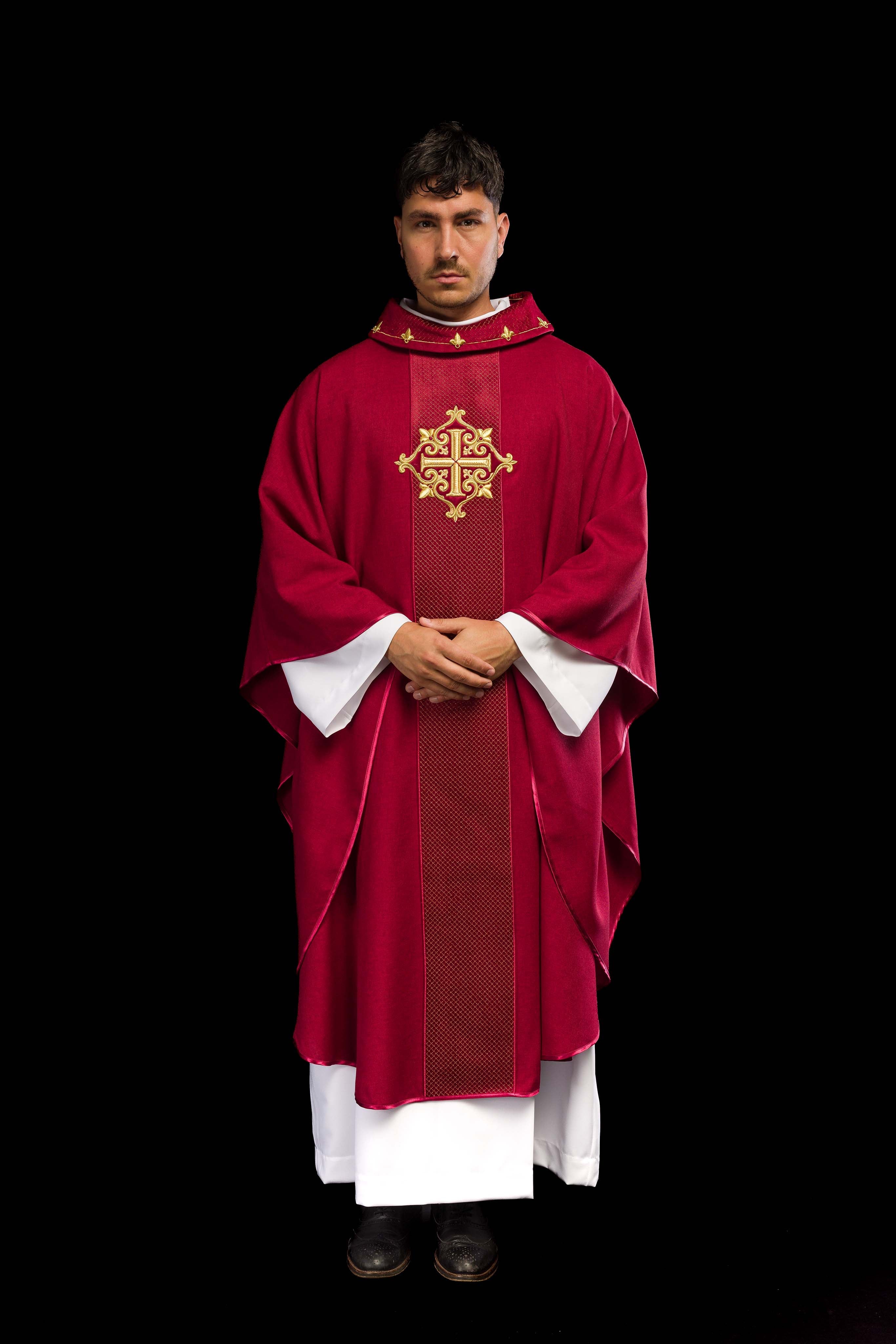 Chasuble embroidered on velvet with the symbol of the Red Cross