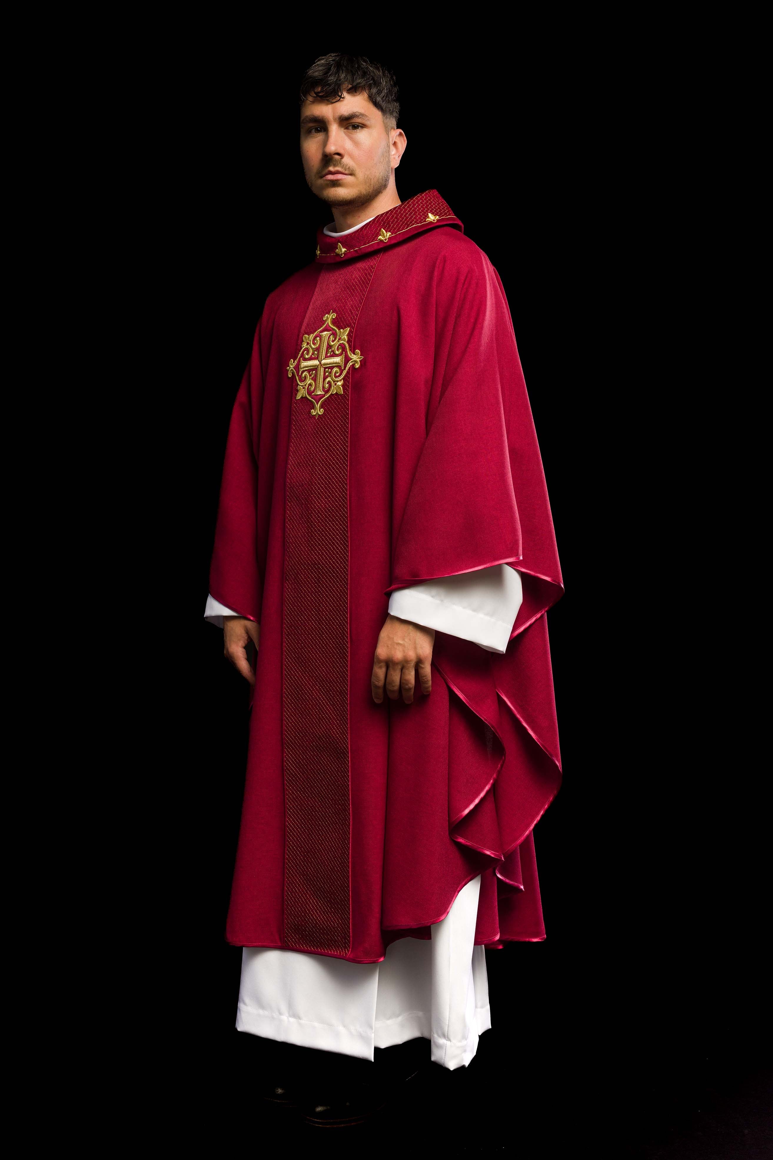 Chasuble embroidered on velvet with the symbol of the Red Cross