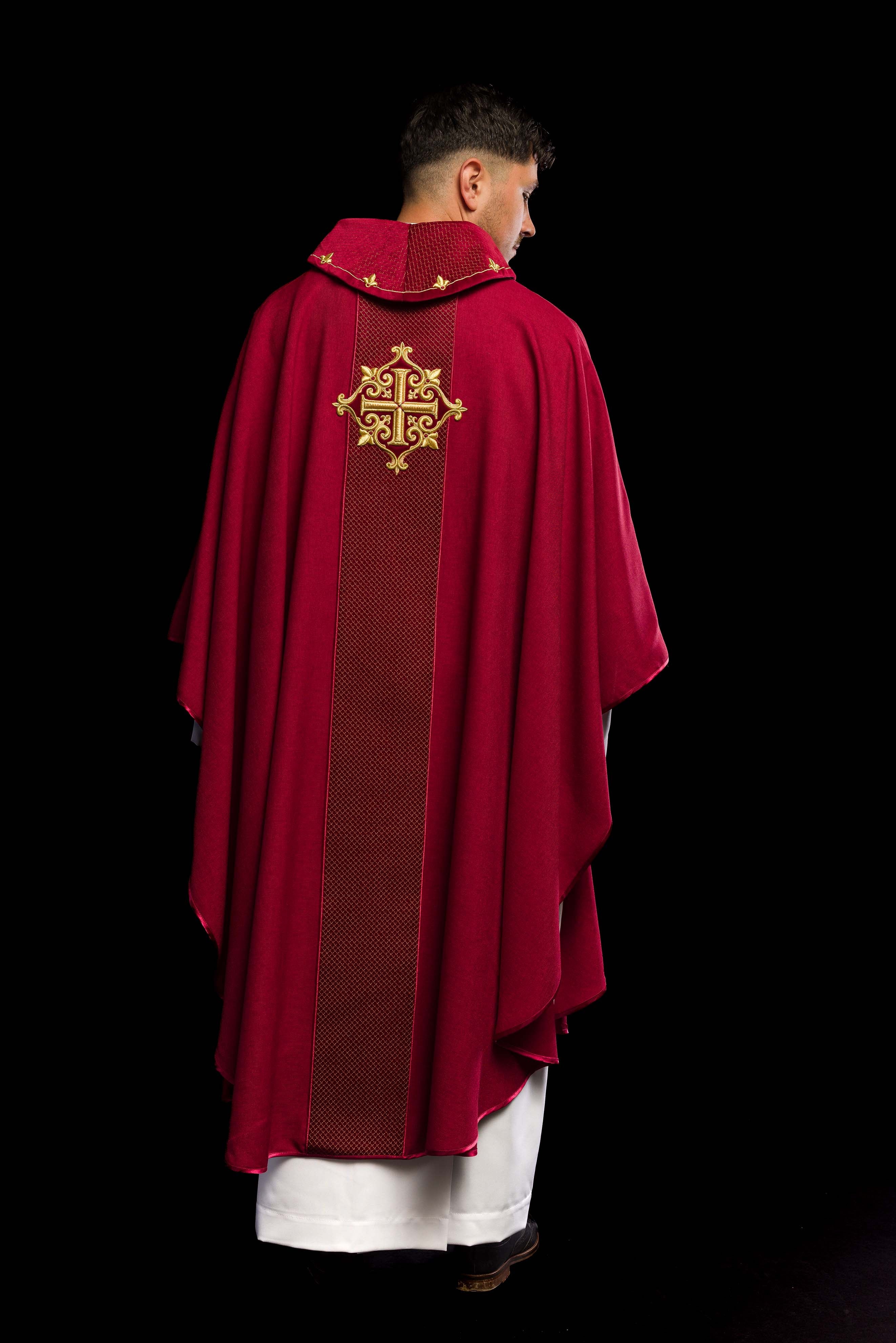 Chasuble embroidered on velvet with the symbol of the Red Cross