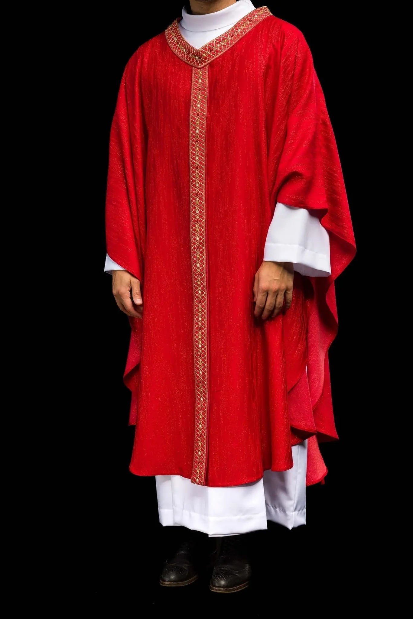 Red Chasuble with Embroidered Belt and Collar