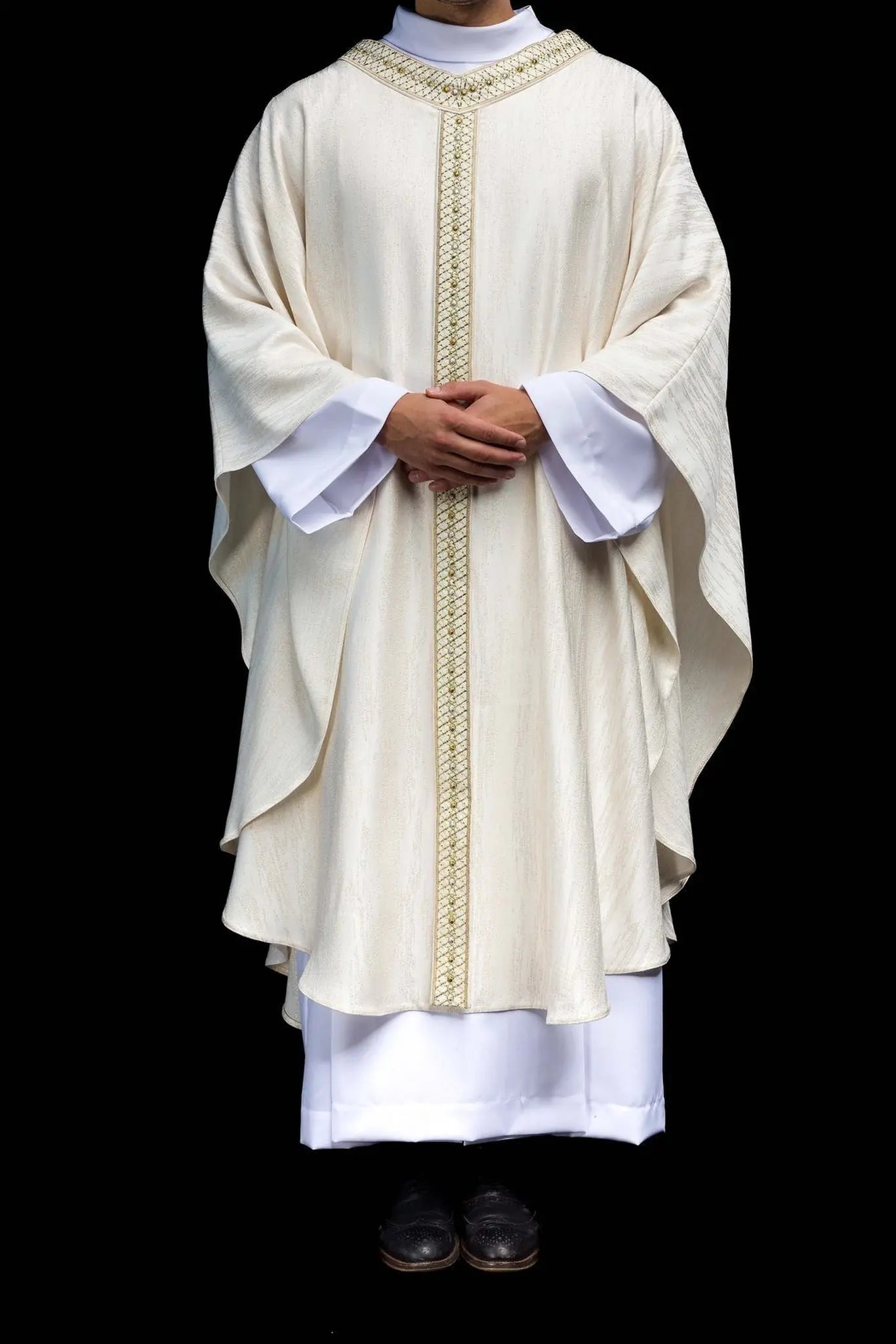 White Chasuble with Embroidered Belt and Collar