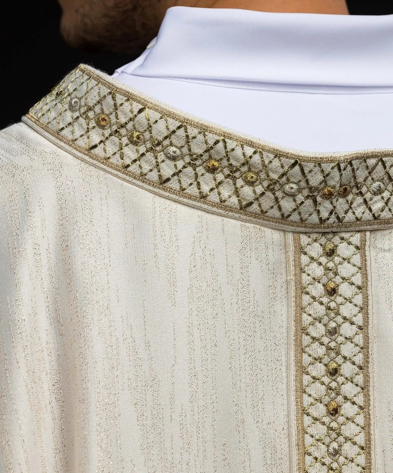 White Chasuble with Embroidered Belt and Collar