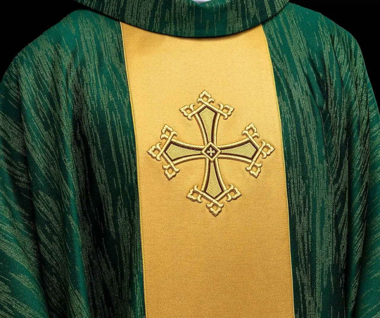 Green Chasuble with Embroidered Cross on Decorative Orphrey