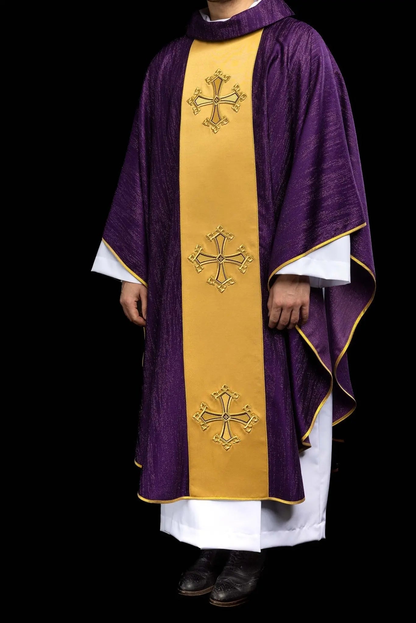 Purple Chasuble with Gold Orphrey and Cross Embroidery