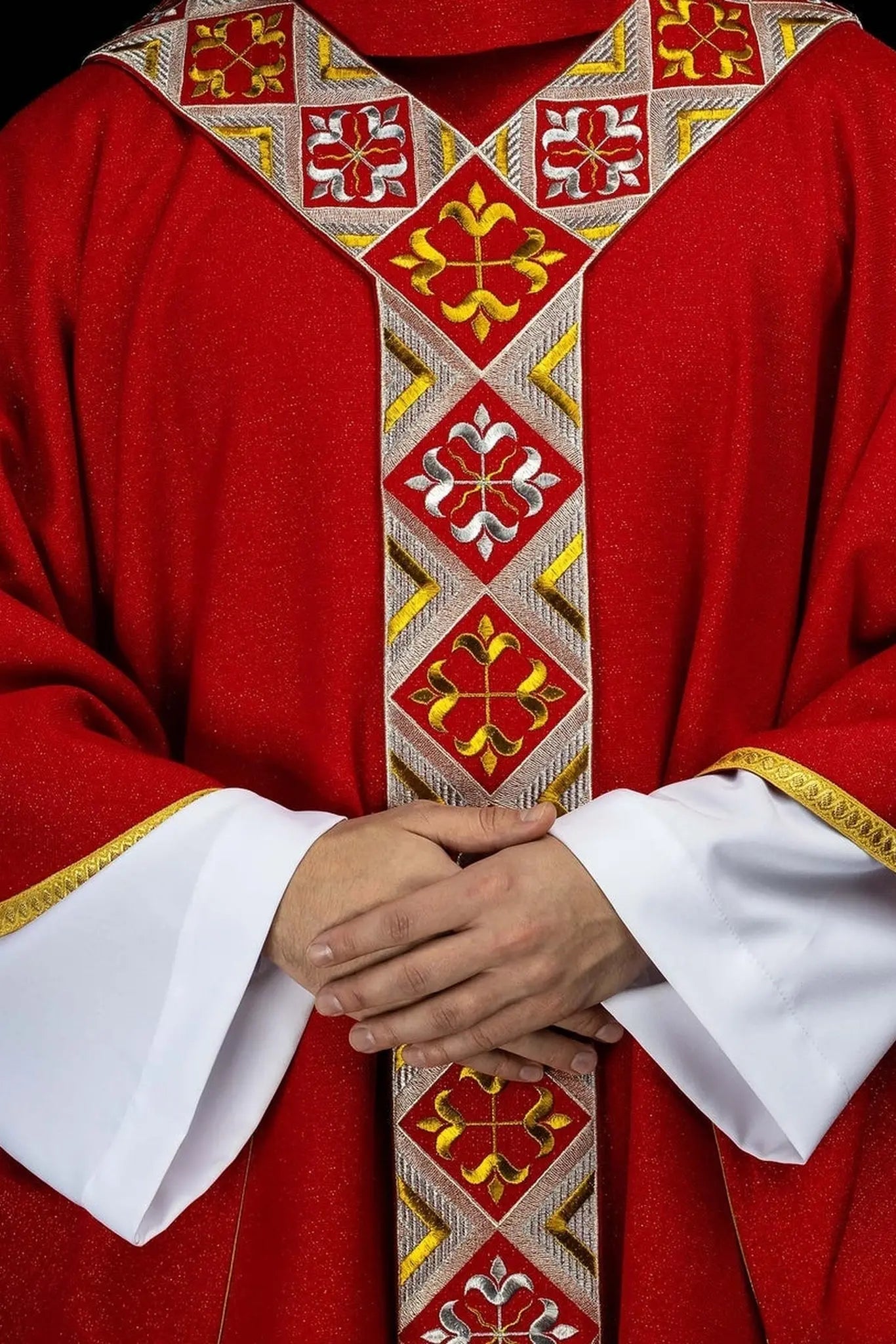 Red Chasuble Set with Embroidered Orphrey