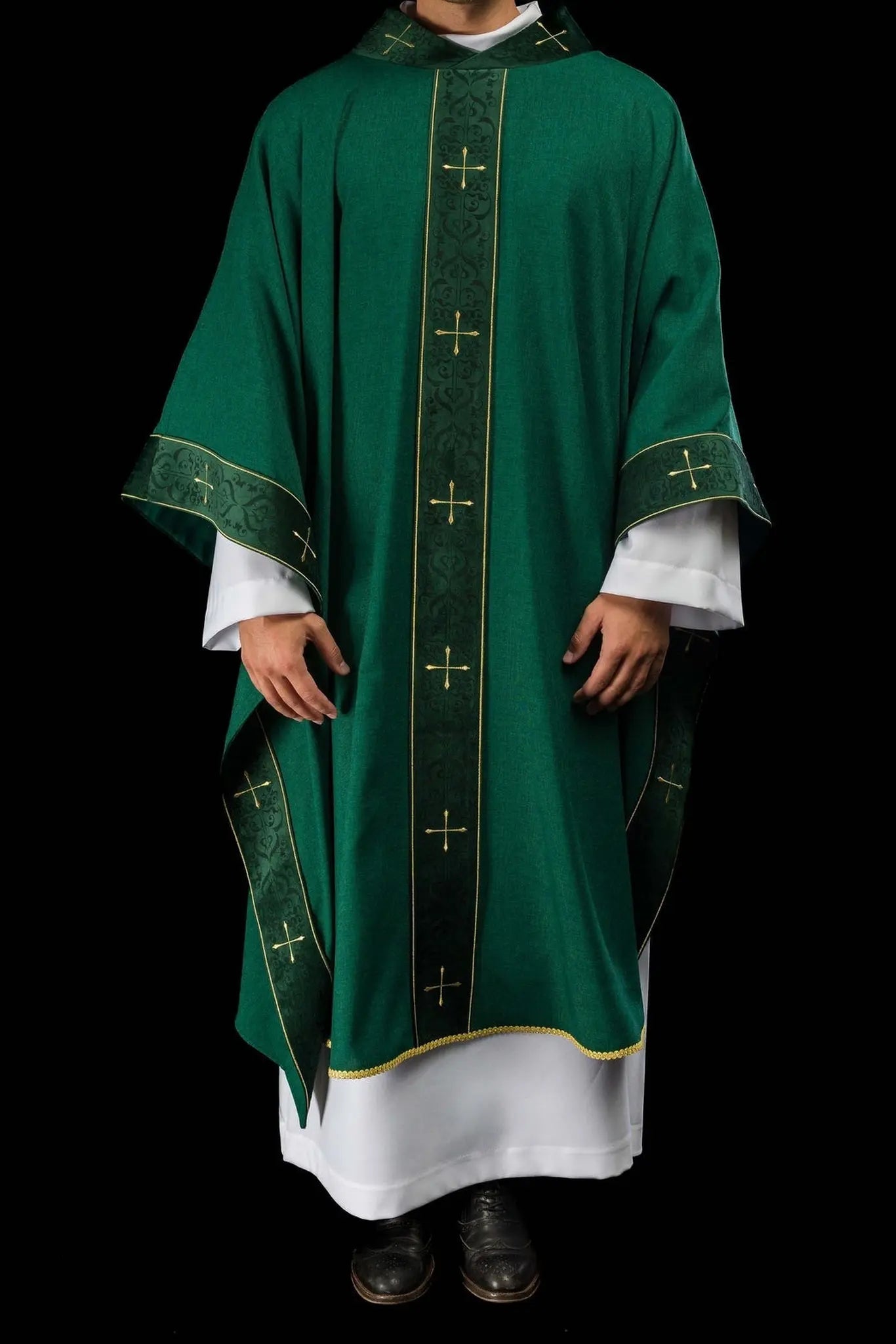 Green Chasuble with Embroidered Band and Cross-Embroidered Collar