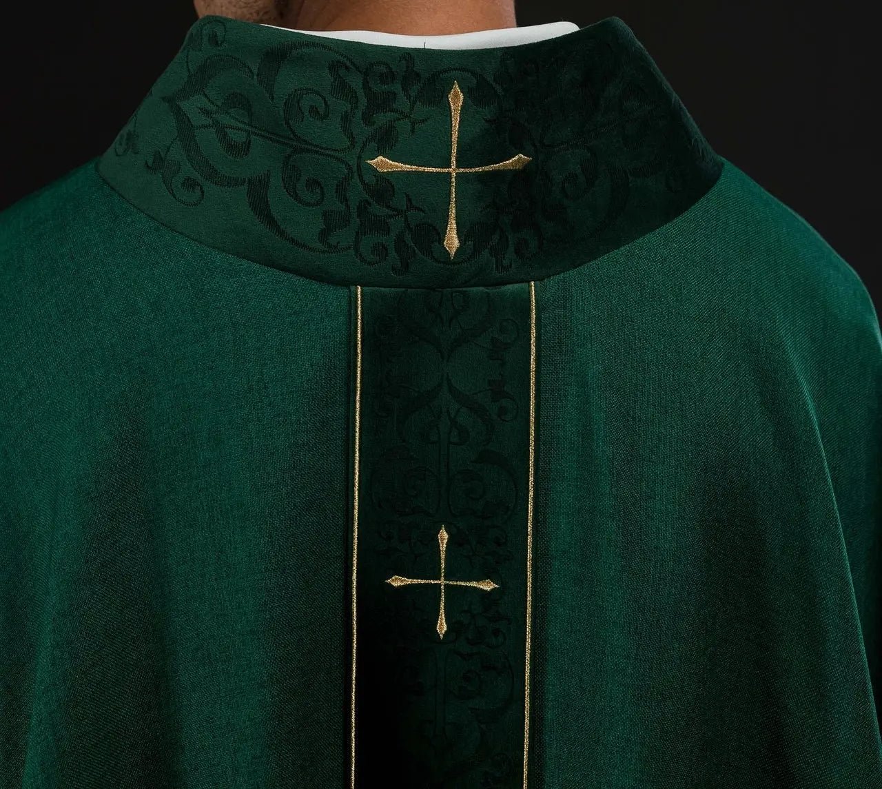 Green Chasuble with Embroidered Band and Cross-Embroidered Collar