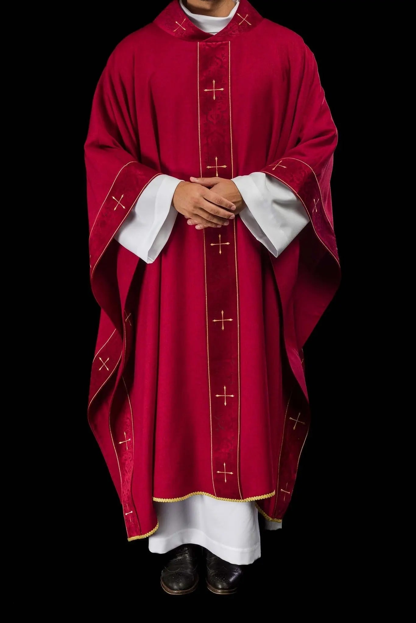 Red Chasuble with Embroidered Band and Cross-Embroidered Collar