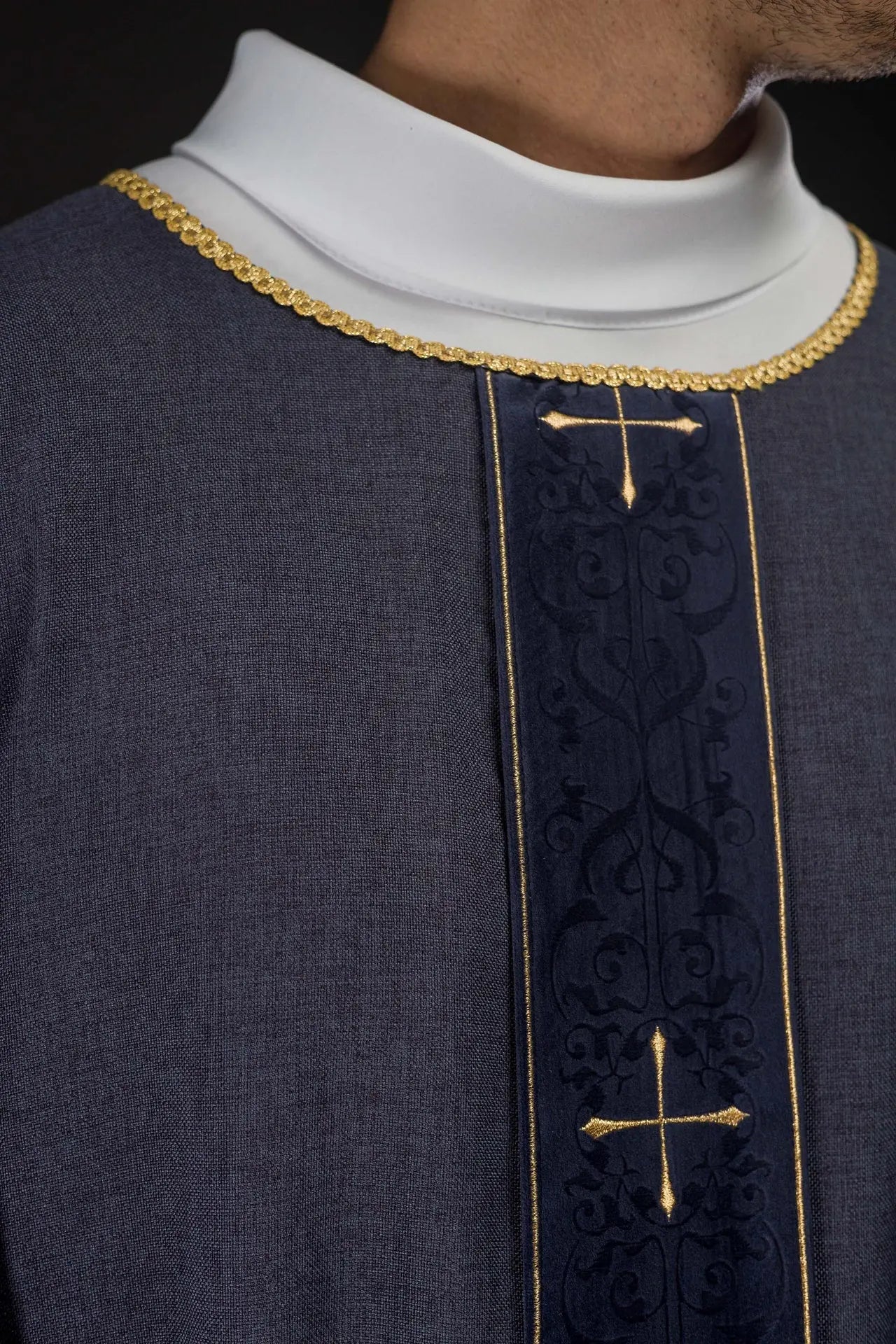 Purple Chasuble with Embroidered Band and Cross Motif