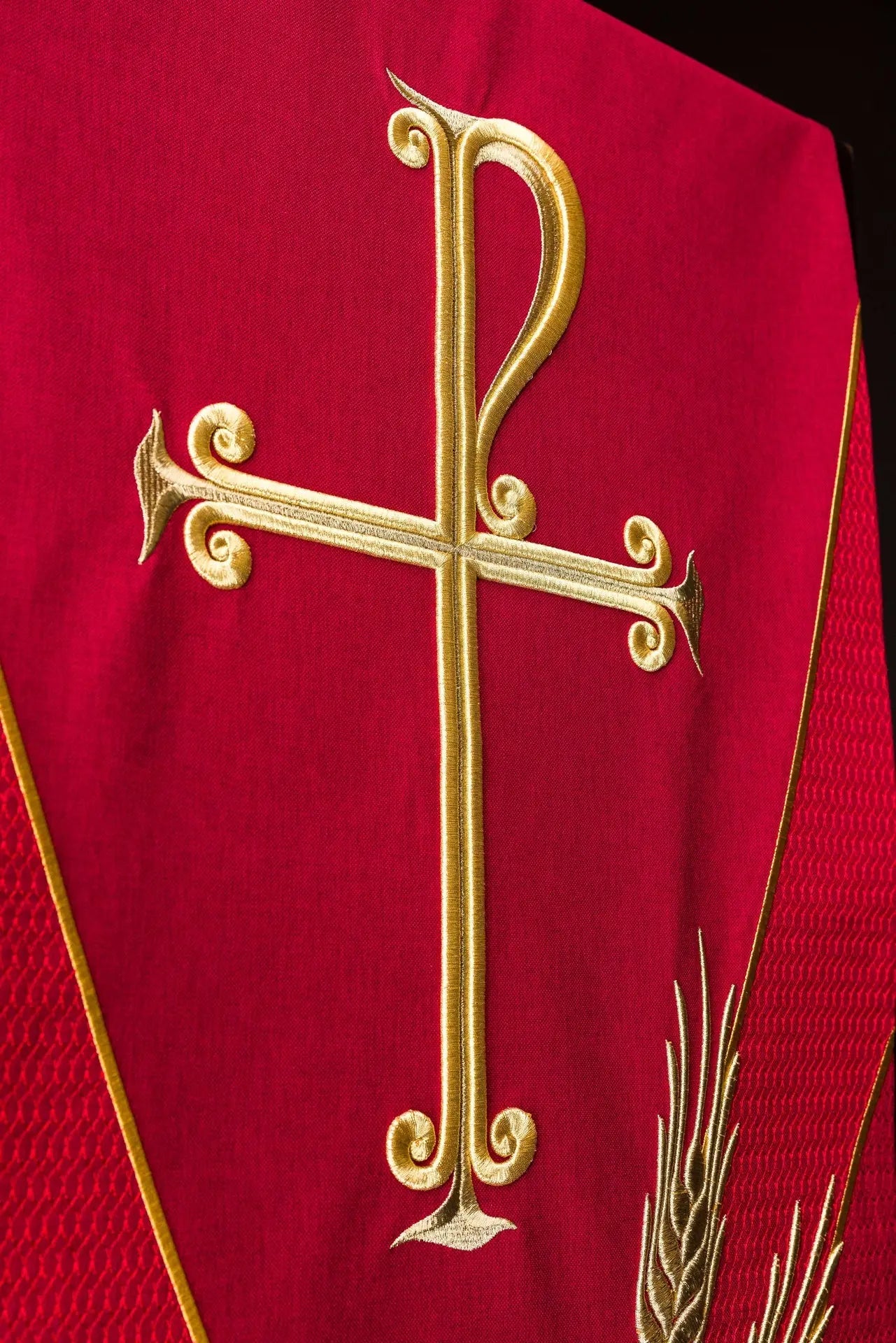 Red Lectern Cover with PAX Symbol and Wheat Embroidery