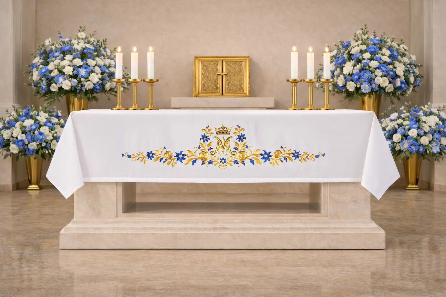 Altar Cloth with Marian Monogram Embroidery