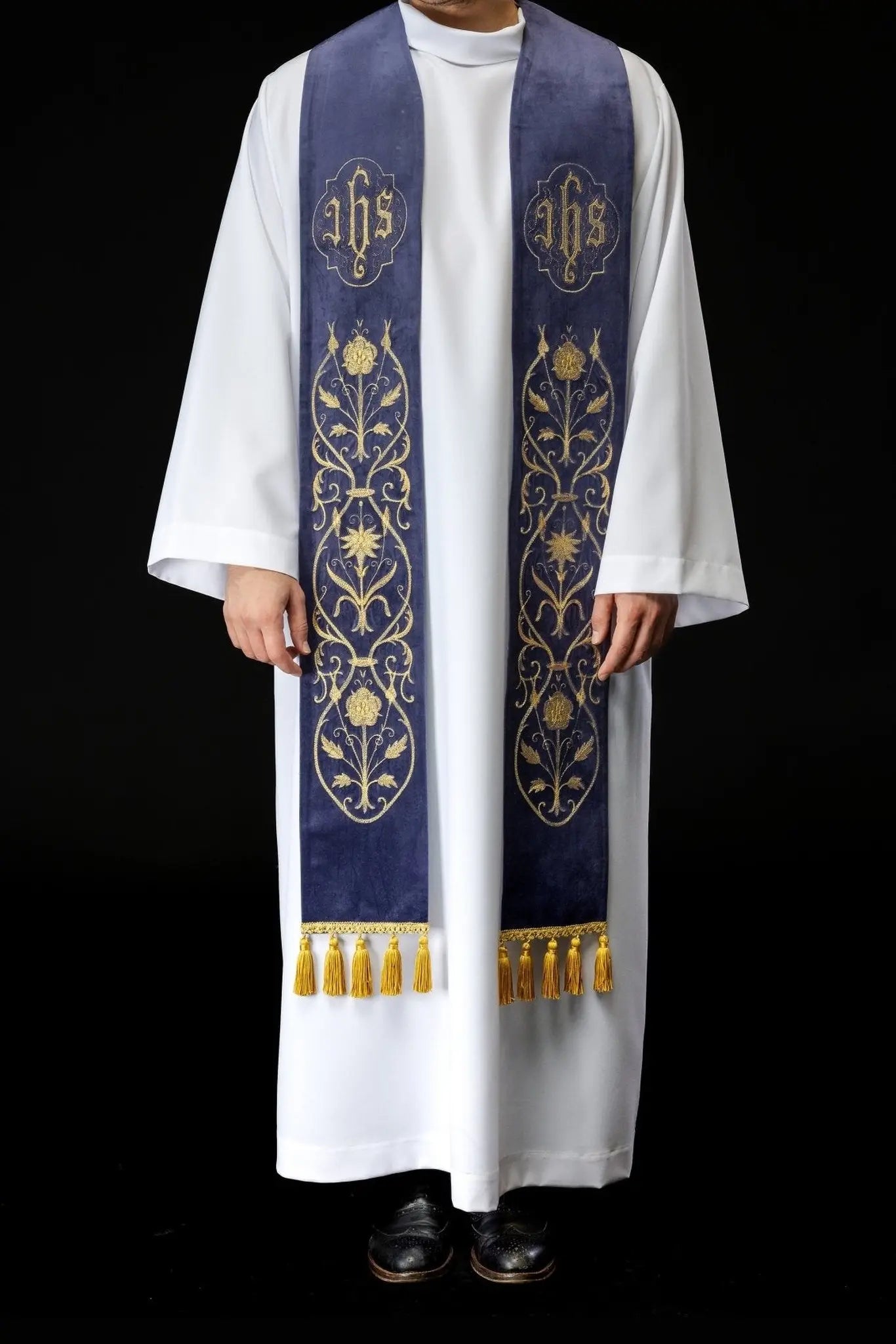 Embroidered purple IHS stole
