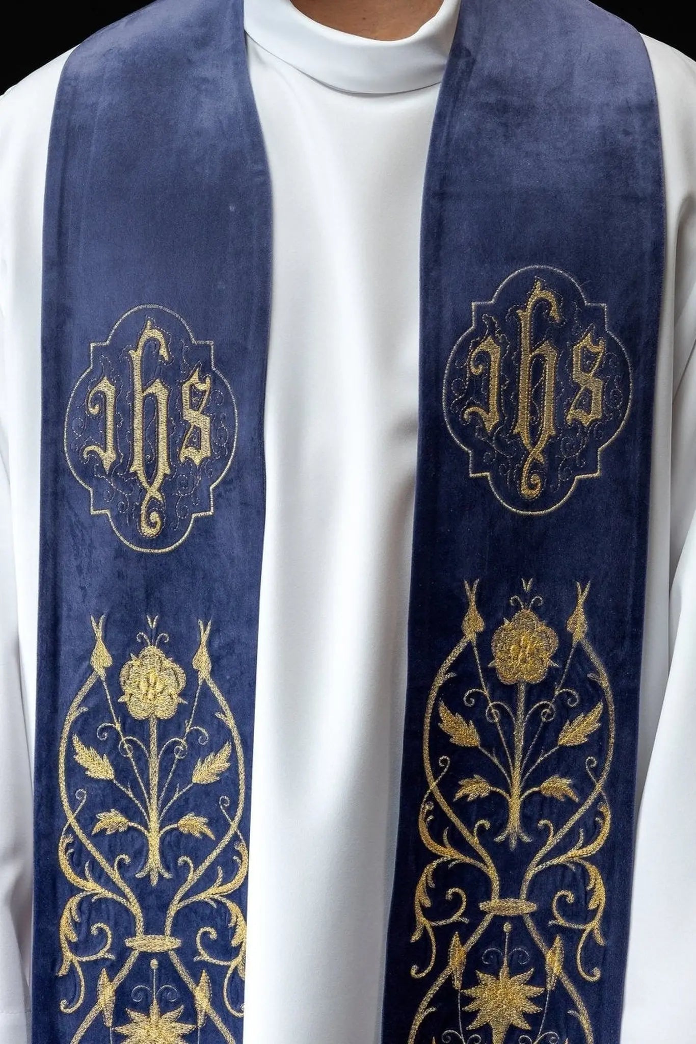 Embroidered purple IHS stole