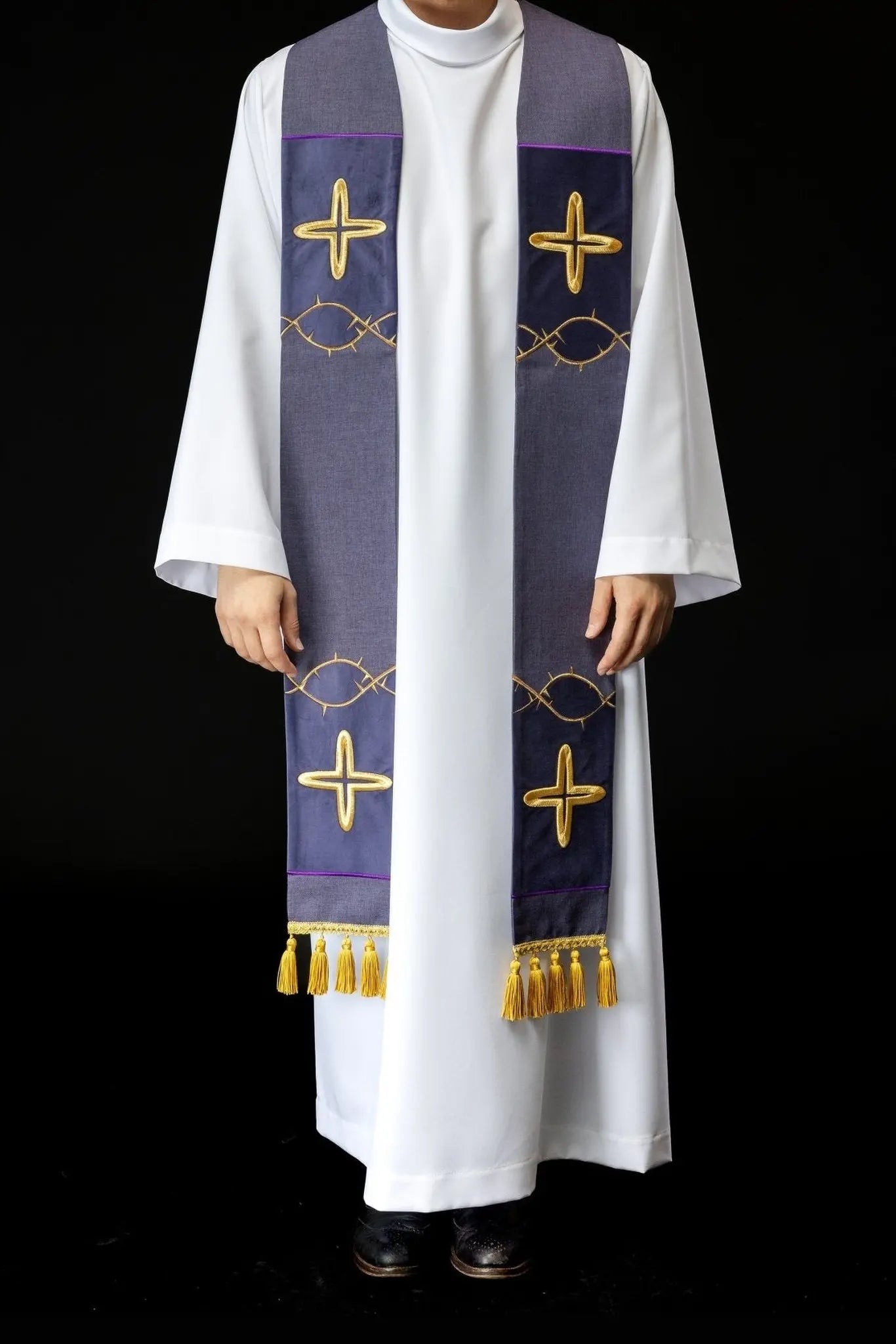 Advent embroidered stole with crosses purple