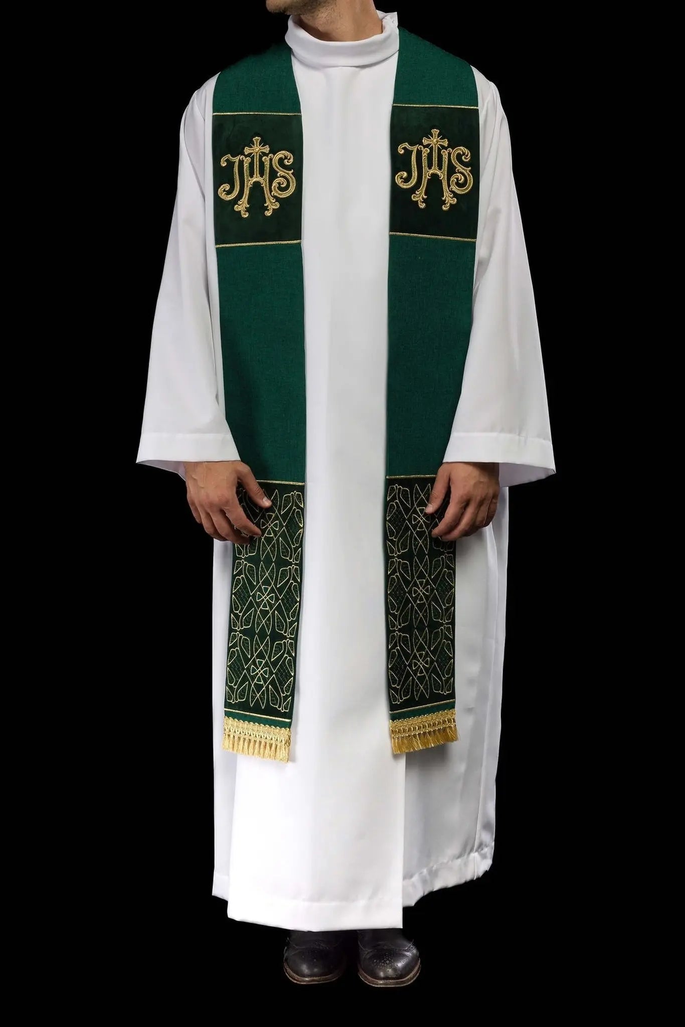 Green Velvet Stole with Embroidered IHS Motif