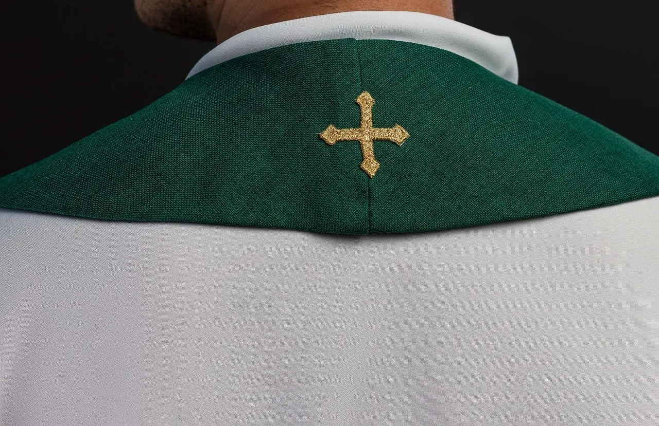 Green stole embroidered with the IHS motif