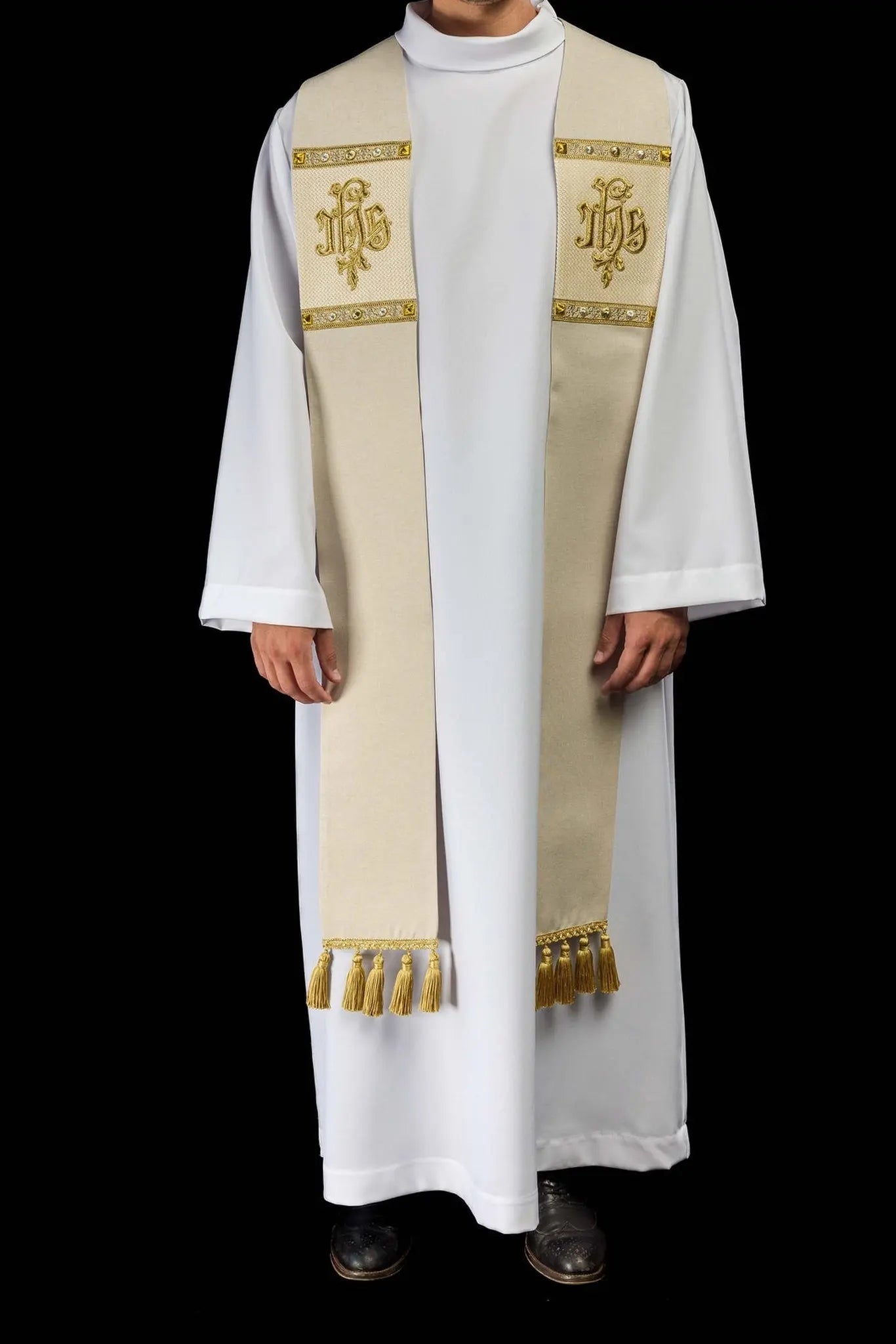 Ecru Embroidered Stole with IHS Motif