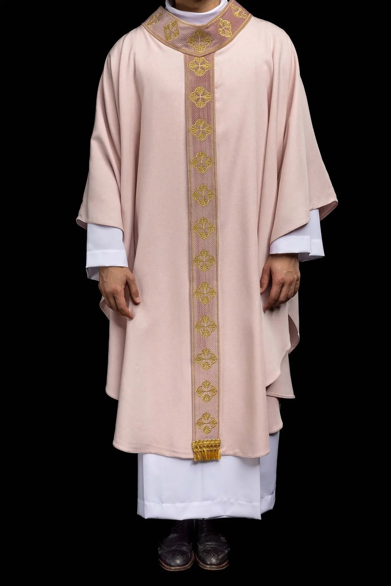 Pink Chasuble with Embroidered Cross Orphrey and Collar