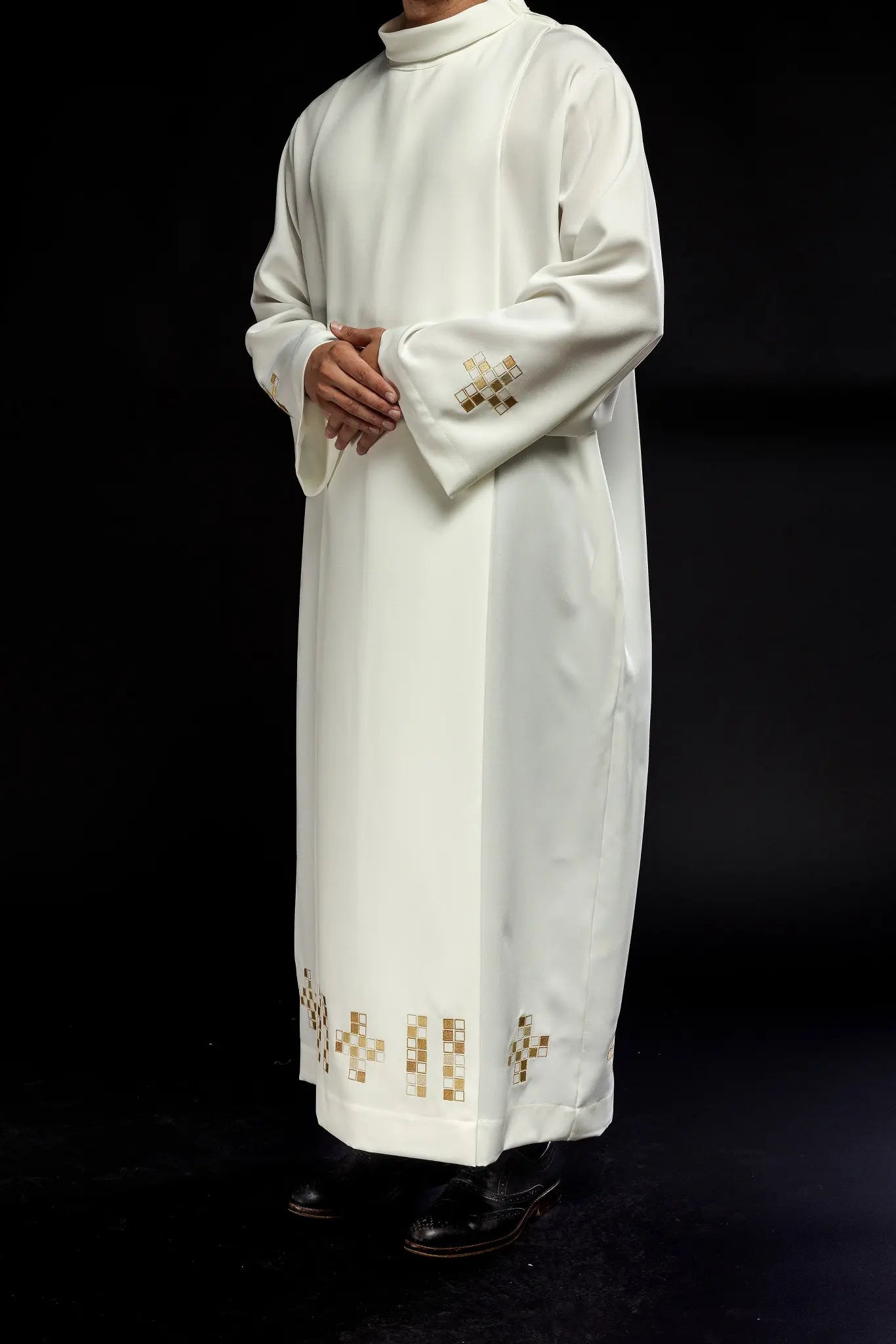 Alba with embroidered mosaic Crosses ecru