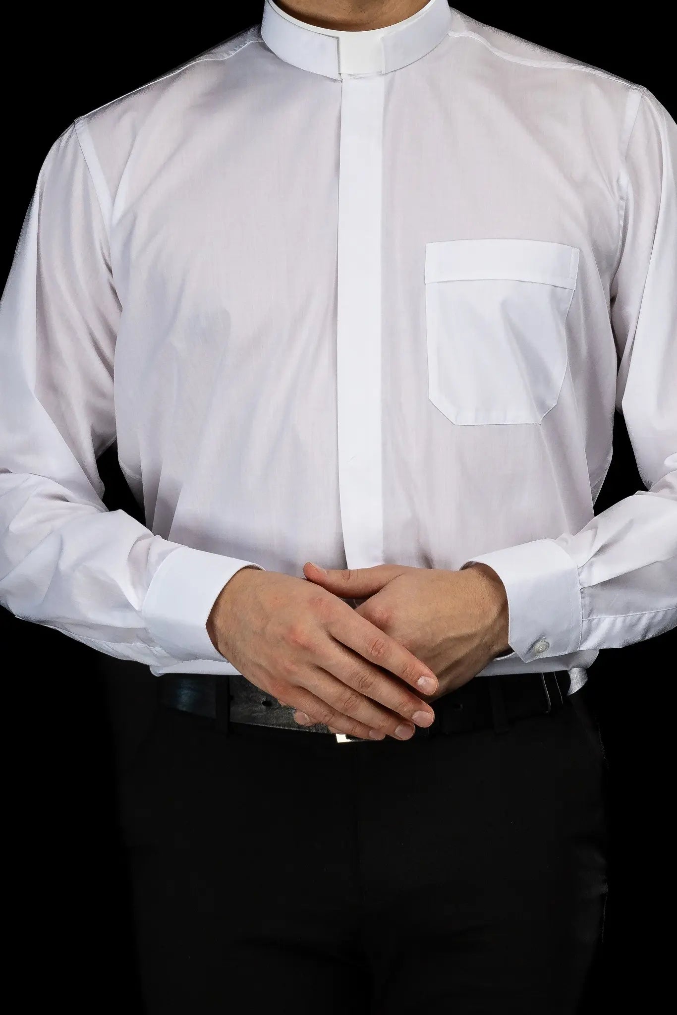 Roman Clergy Shirt White Long Sleeve with Collar Tab