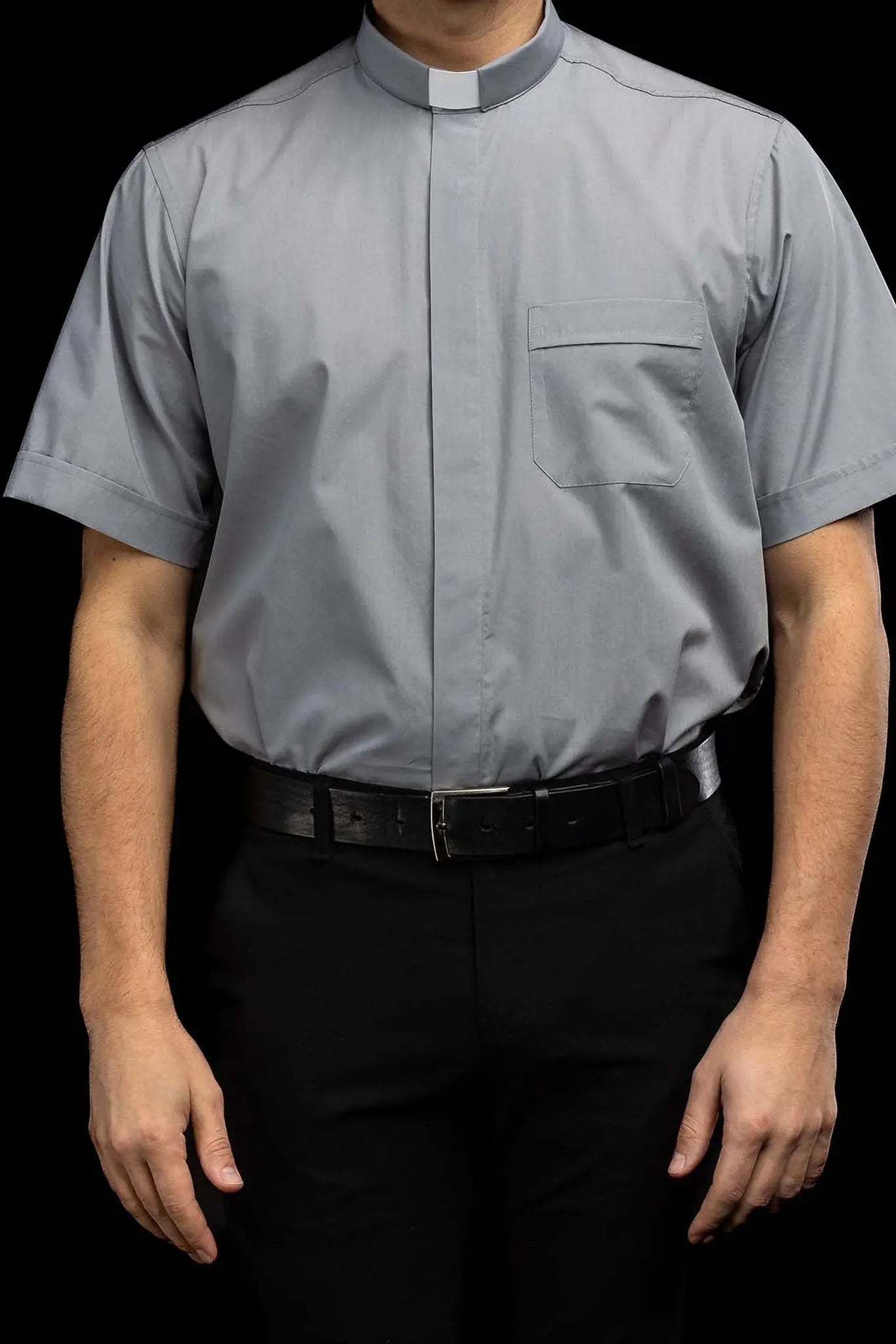 Clergy Shirt Light Gray Short Sleeve with Collar Tab