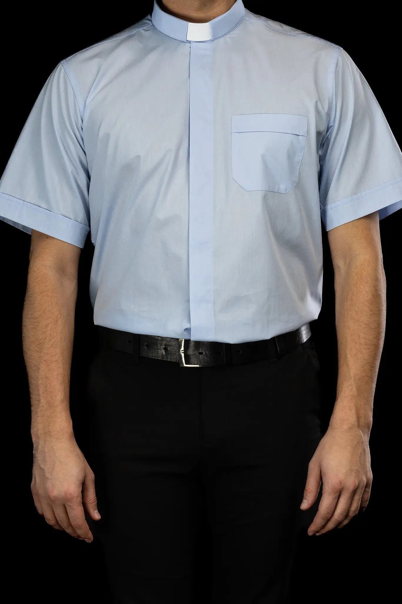 Clergy Shirt Blue Short Sleeve with Collar Tab
