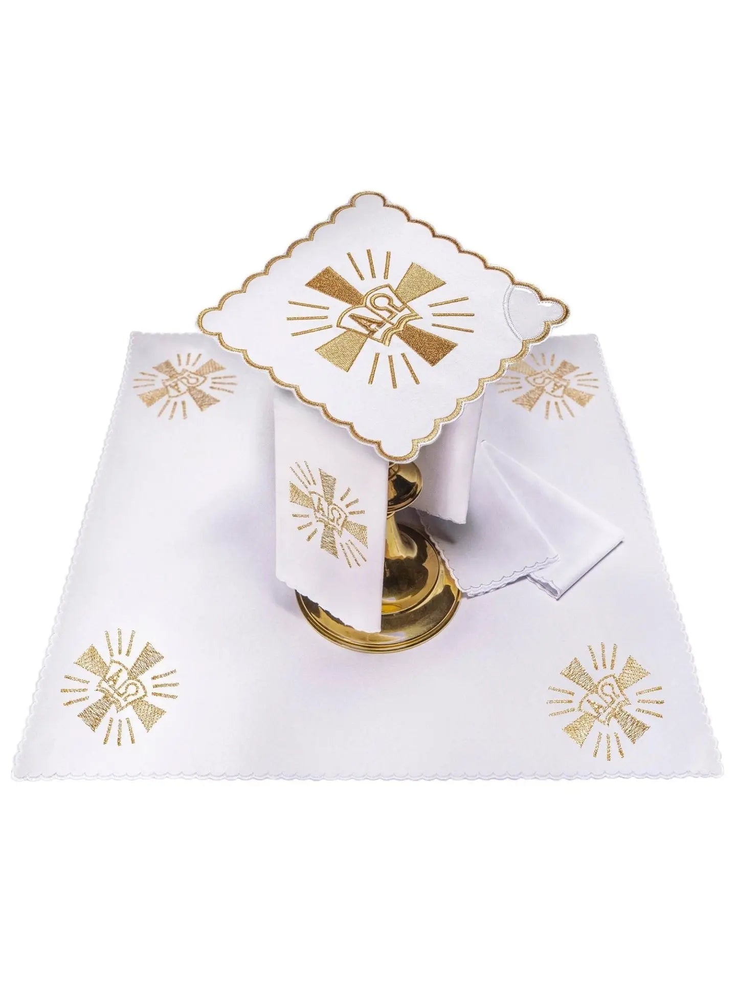 Chalice linen Cross and Alpha Omega