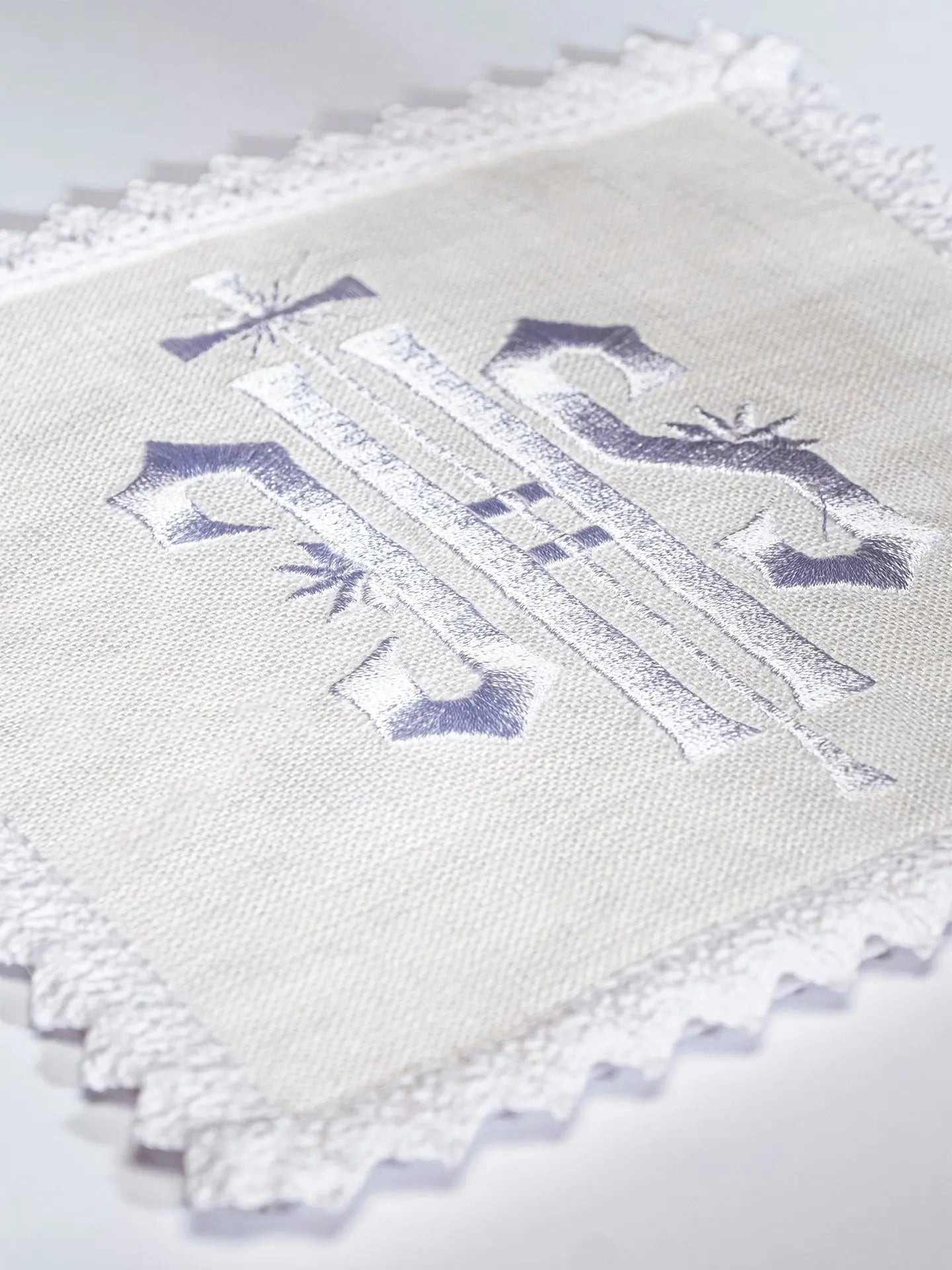IHS embroidered linen chalice linen with white embroidery