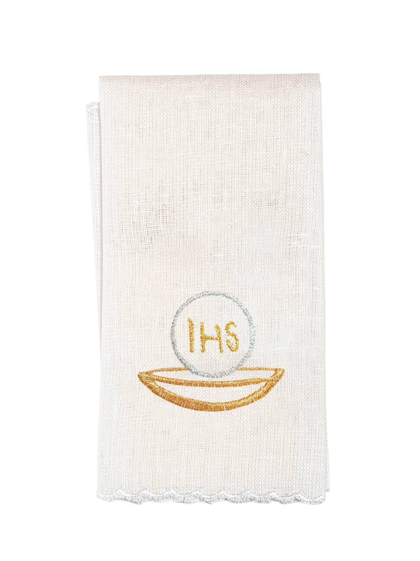 Bielizna kielichowa lniana z delikatnym złotym haftem kielicha