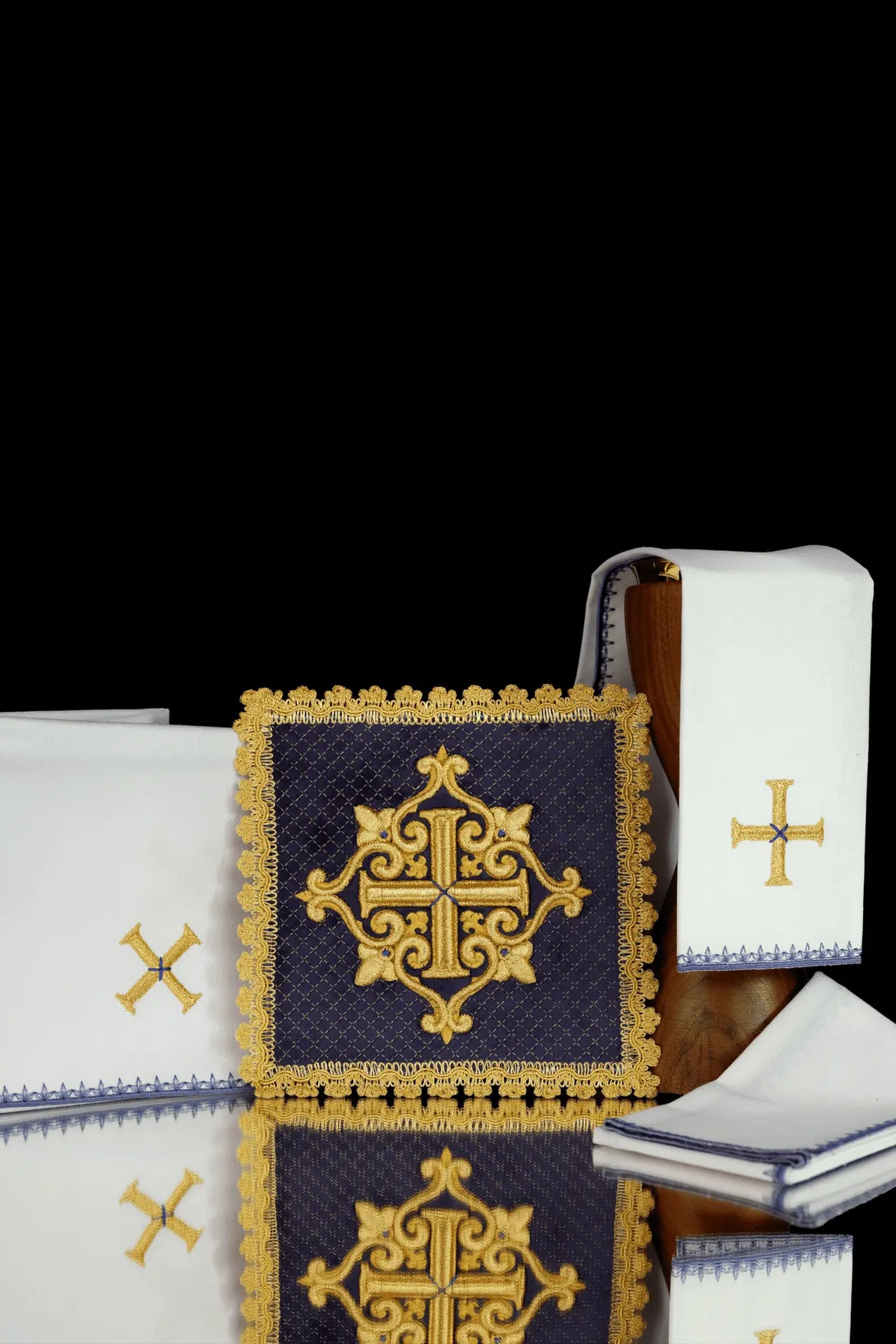 Purple Velvet Chalice Linen Set with Embroidered Cross