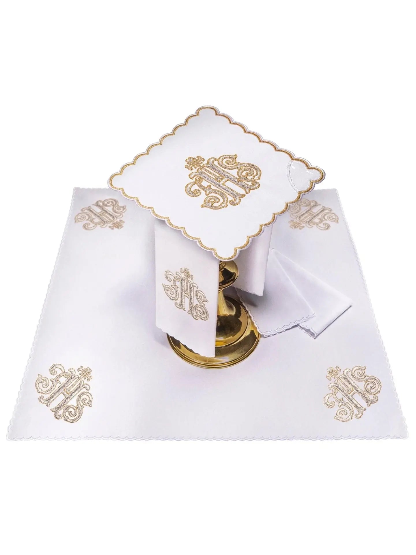 Embroidered Chalice Linen Set Gold IHS Motif