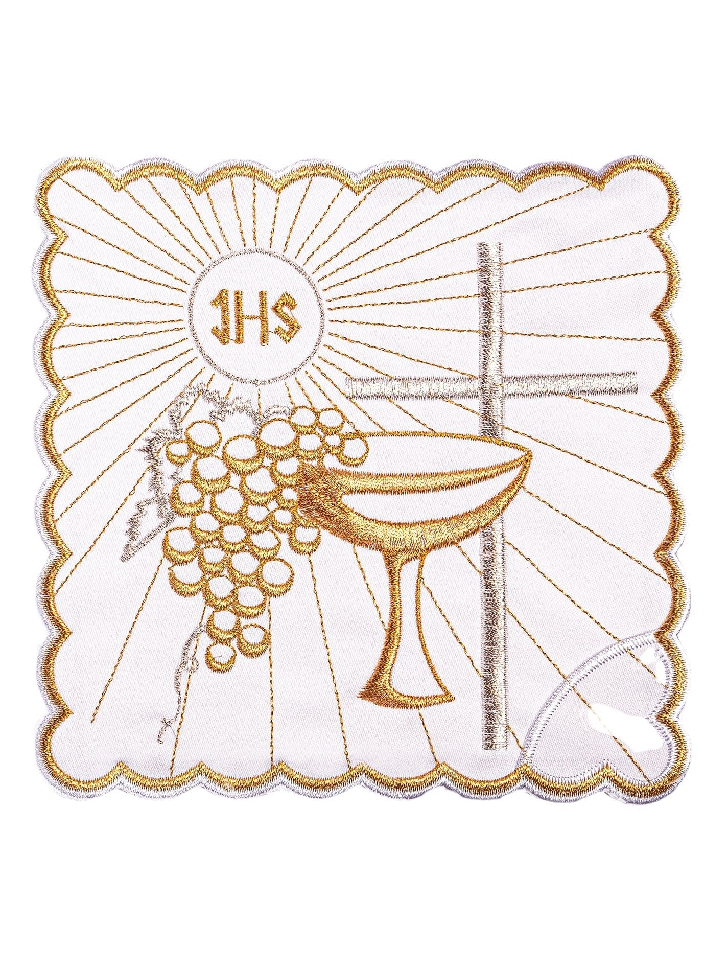 Bielizna kielichowa z złotym haftem kielicha i krzyżem