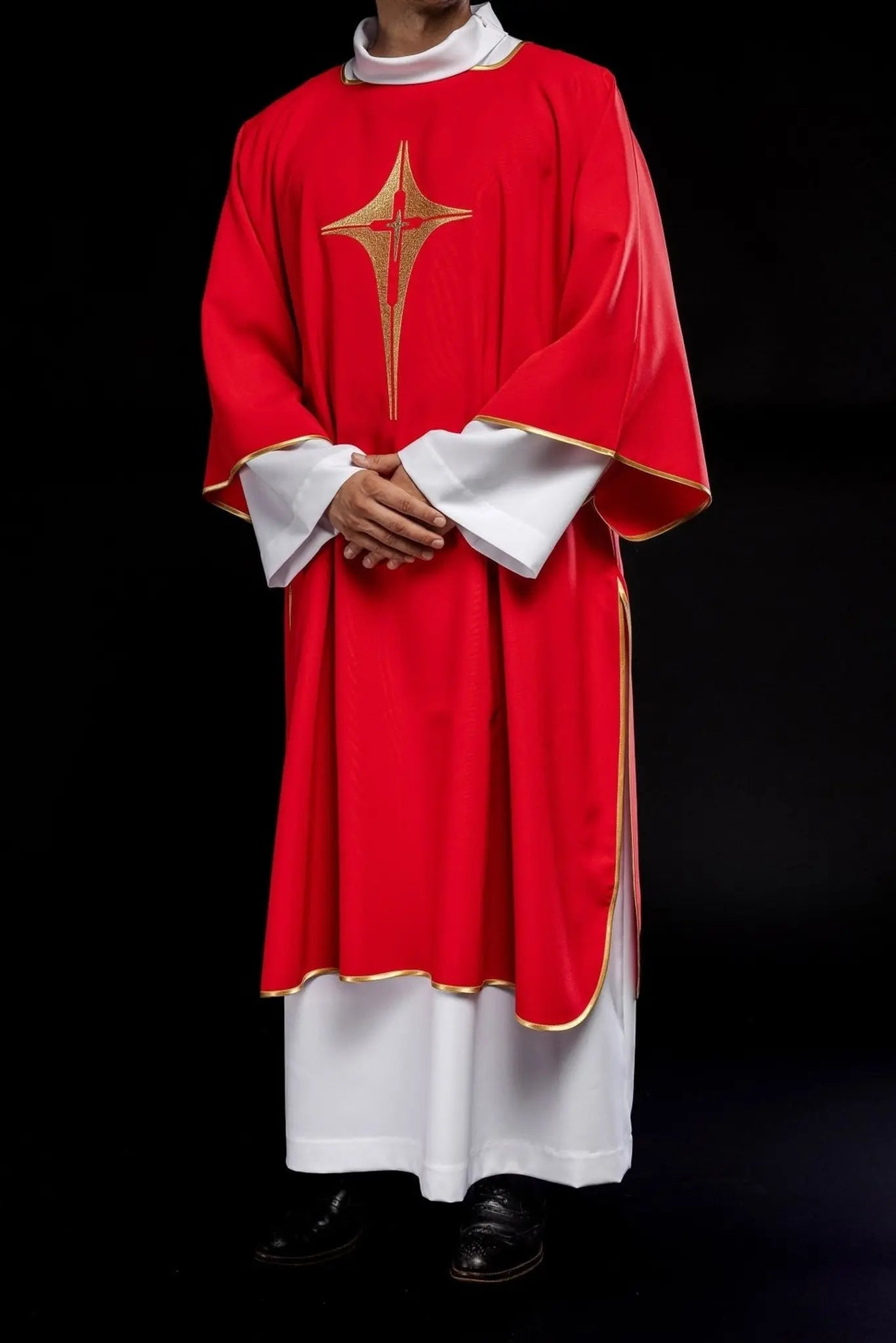 Red Dalmatian with embroidered gold cross
