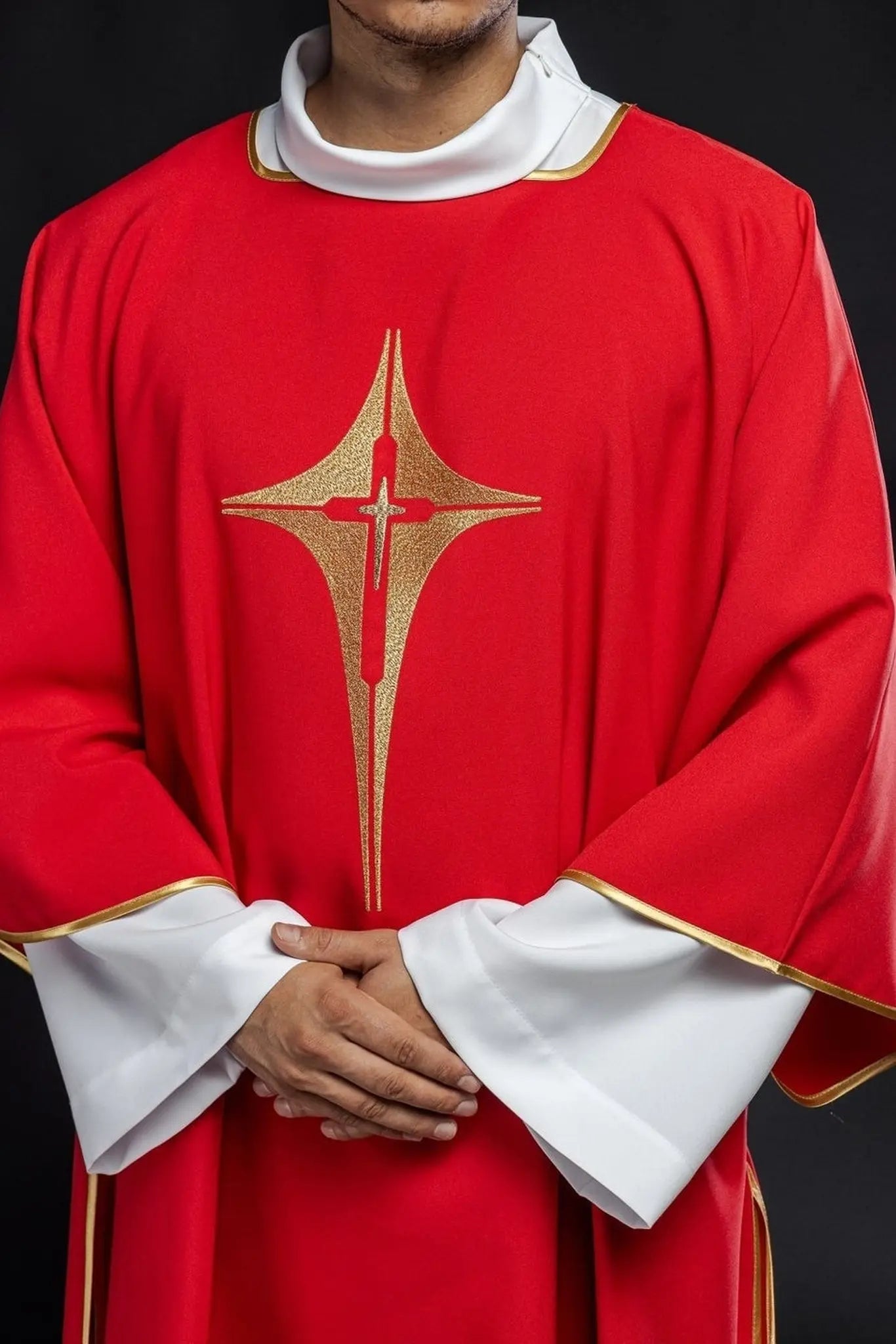 Red Dalmatia with embroidered gold cross