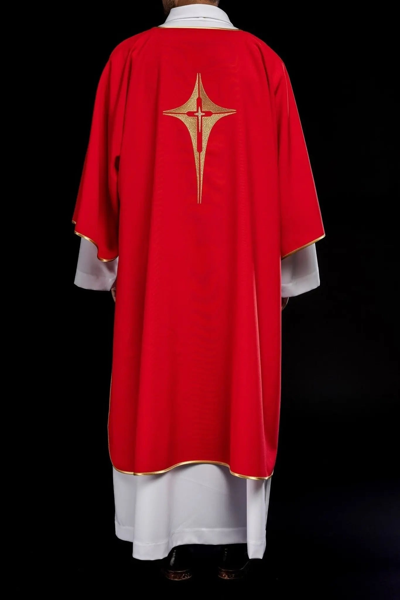 Red Dalmatian with embroidered gold cross