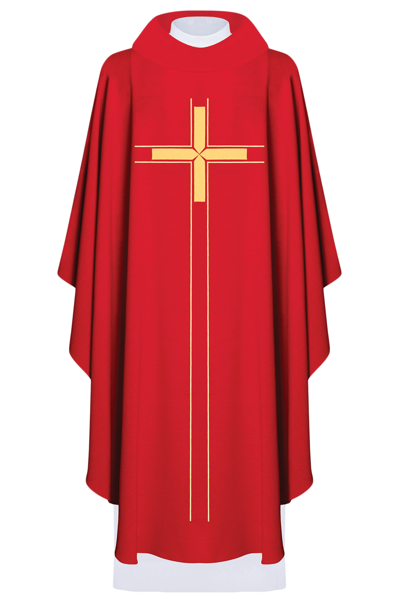 Red chasuble embroidered in minimalist design