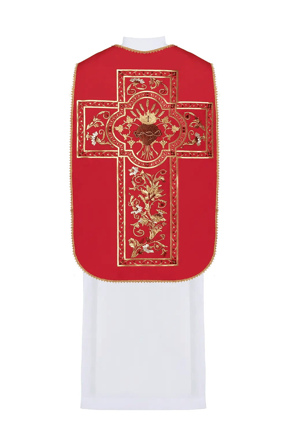 Red Roman chasuble embroidered with the motif of the Heart of Jesus Christ