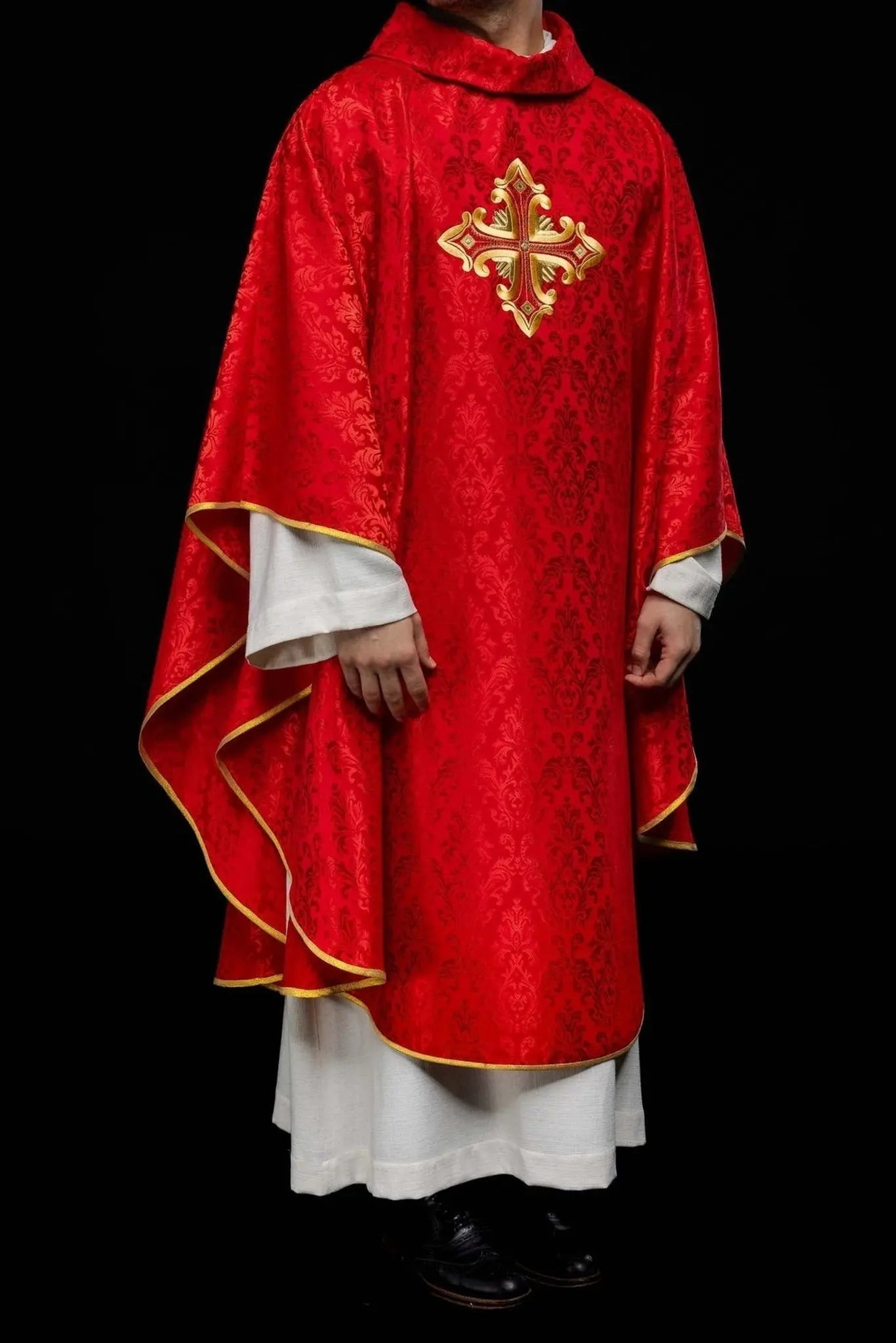 Red Chasuble with Cross, Made from Patterned Fabric