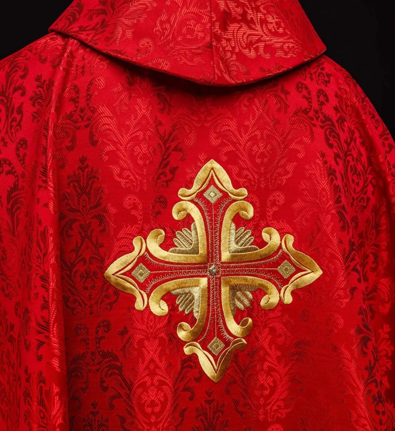 Red Chasuble with Cross, Made from Patterned Fabric